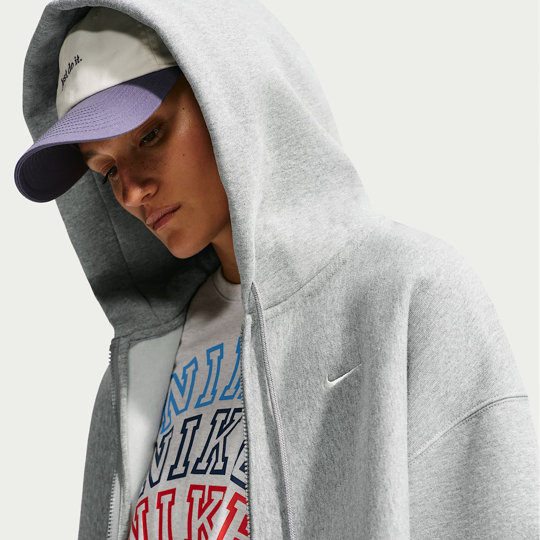 Ekstra stor Nike Studio Fleece Heavyweigth hettegenser med glidelås til dame