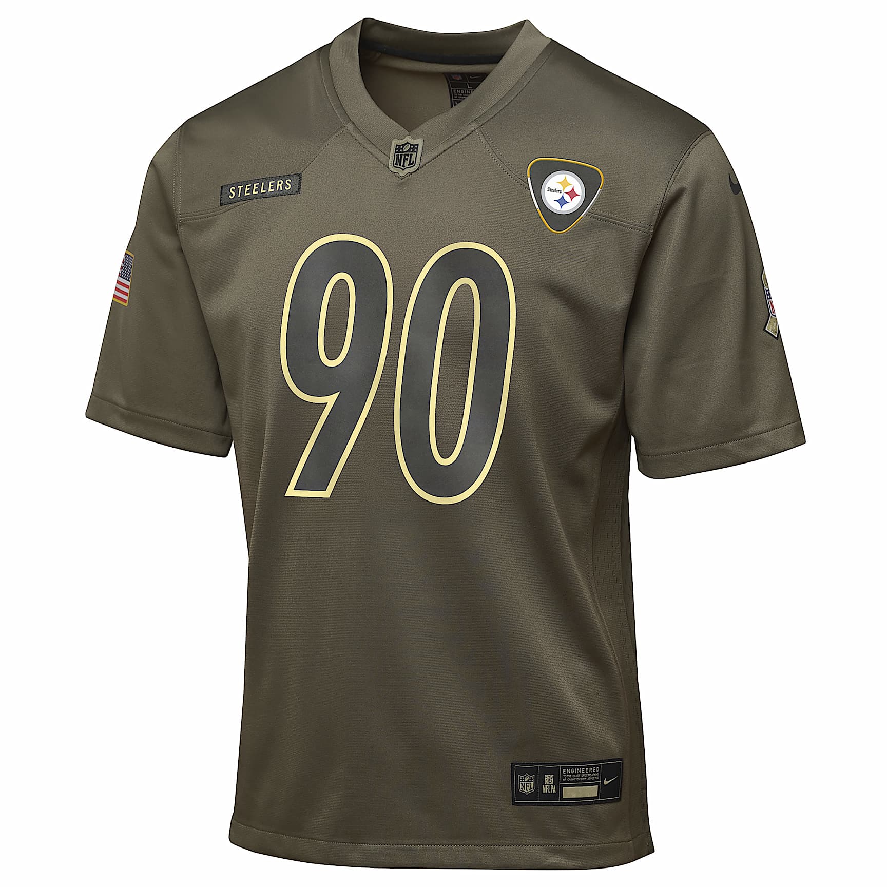 Jersey para niños talla grande Nike de la NFL Game de T.J. Watt de los Pittsburgh Steelers Salute to Service