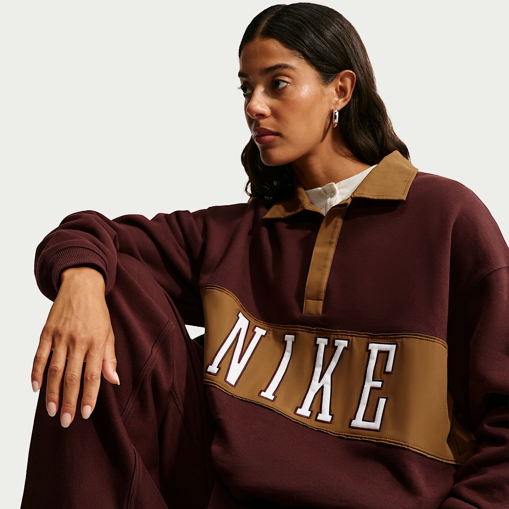 Sudadera de rugby oversized para mujer Nike Studio Fleece Medium Weight