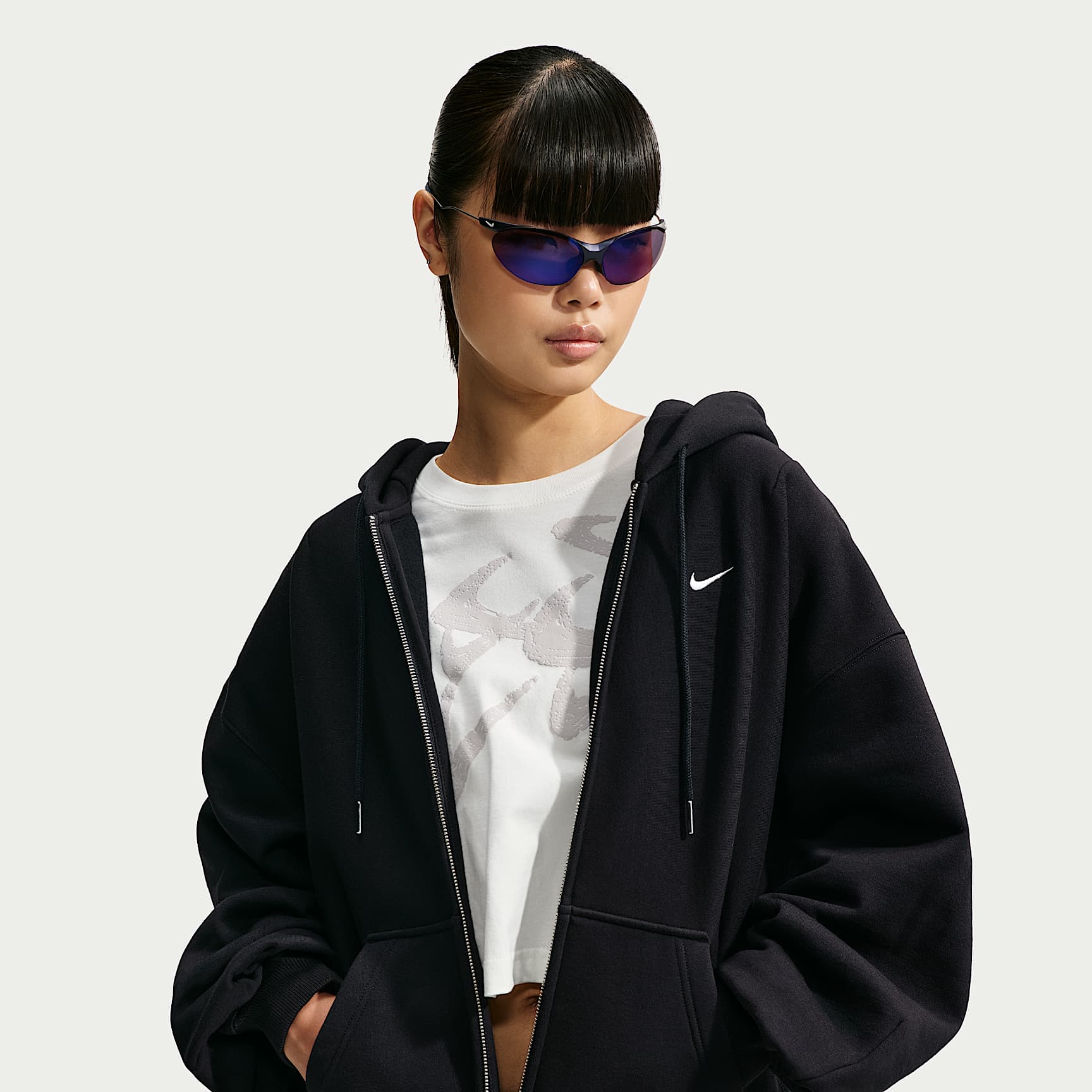 Sudadera con gorro plisada oversized de cierre completo para mujer Nike Studio Fleece Heavyweight
