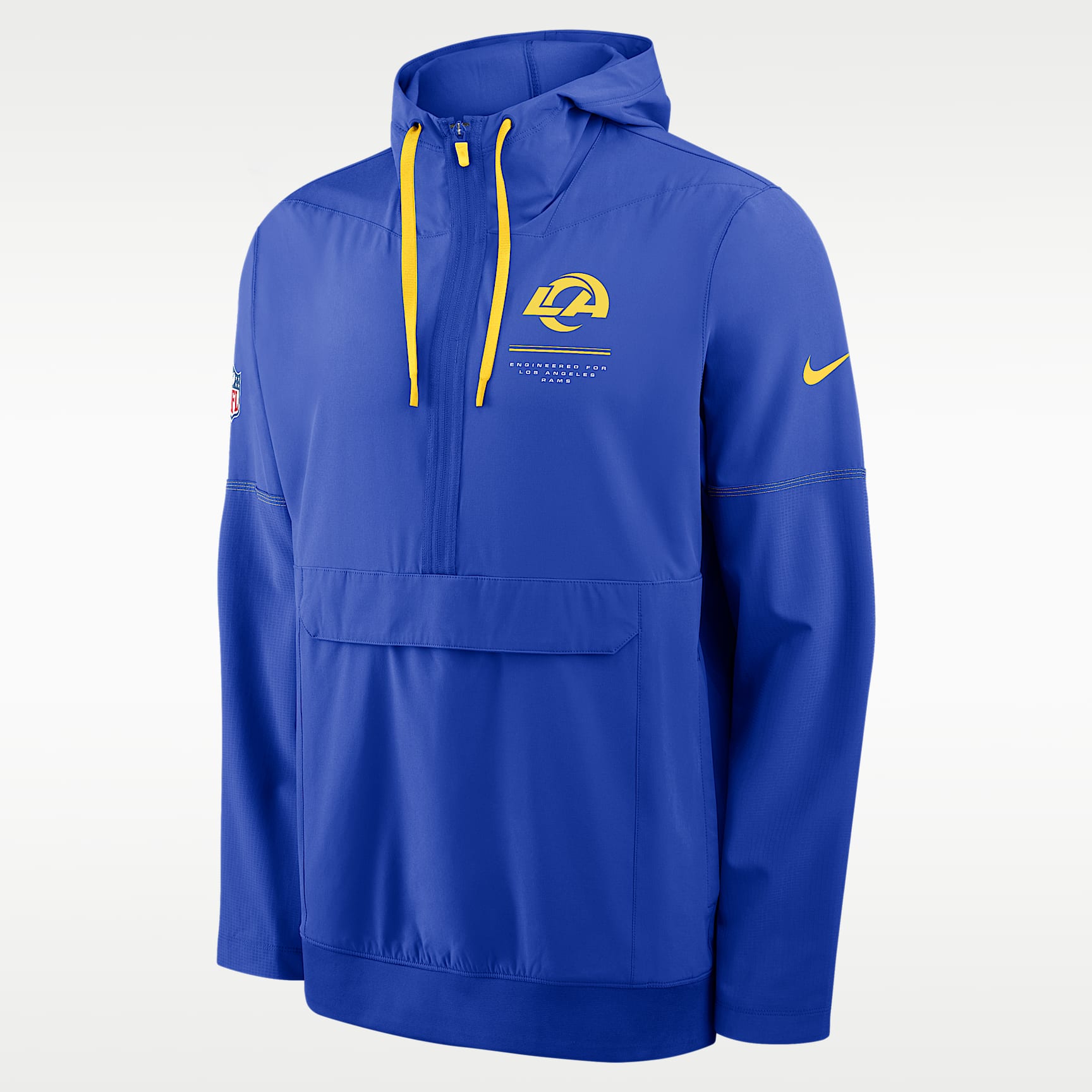 Chamarra Nike de la NFL con medio cierre y gorro para hombre Los Angeles Rams Sideline Anorak