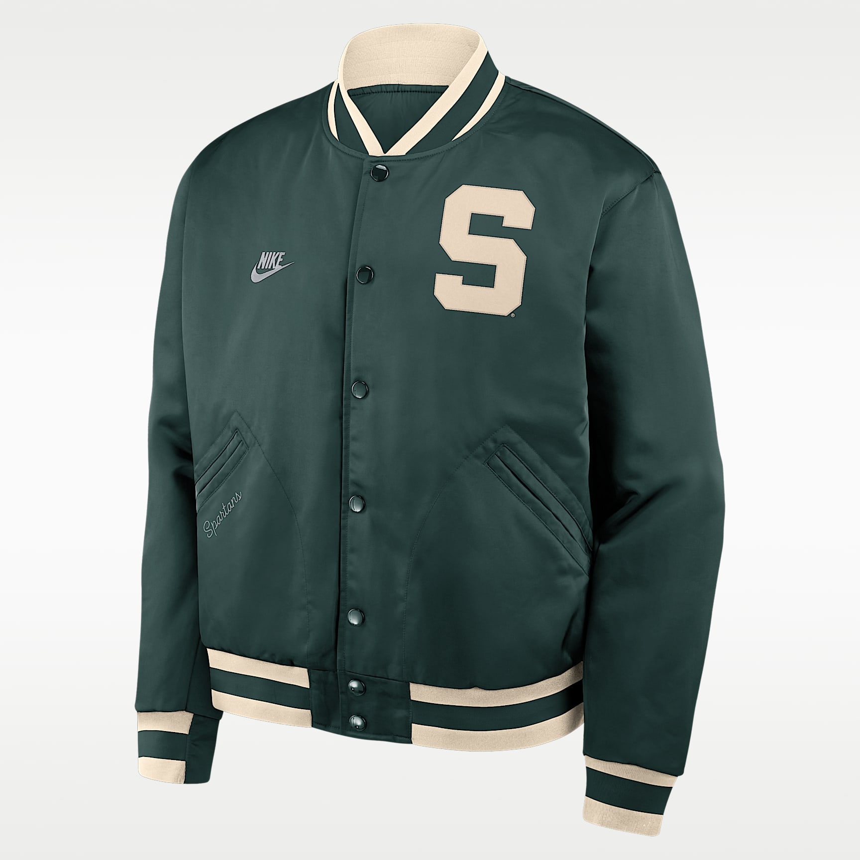 Chamarra bomber universitaria Nike de cierre a presión de largo completo para hombre Michigan State Legacy