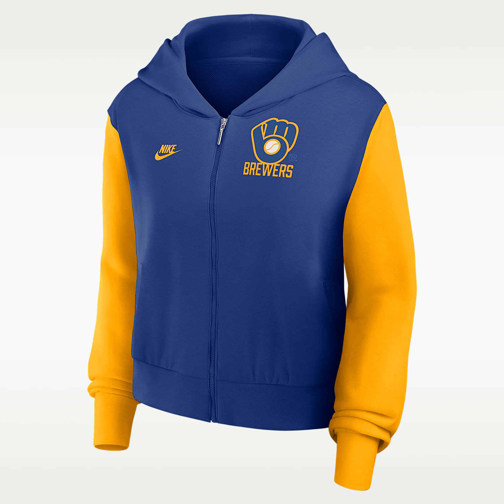 Sudadera con gorro de cierre completo Nike de la MLB para mujer Milwaukee Brewers Cooperstown