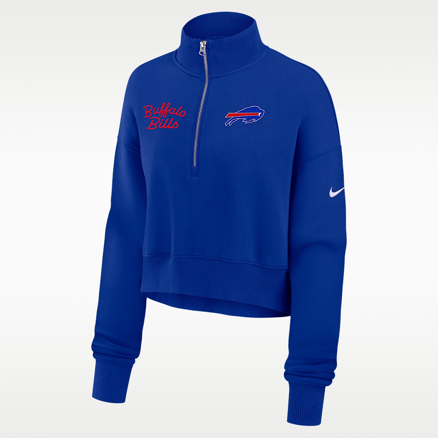 Sudadera de cuello redondo Nike de la NFL cropped de cierre de 1/4 para mujer Buffalo Bills Phoenix