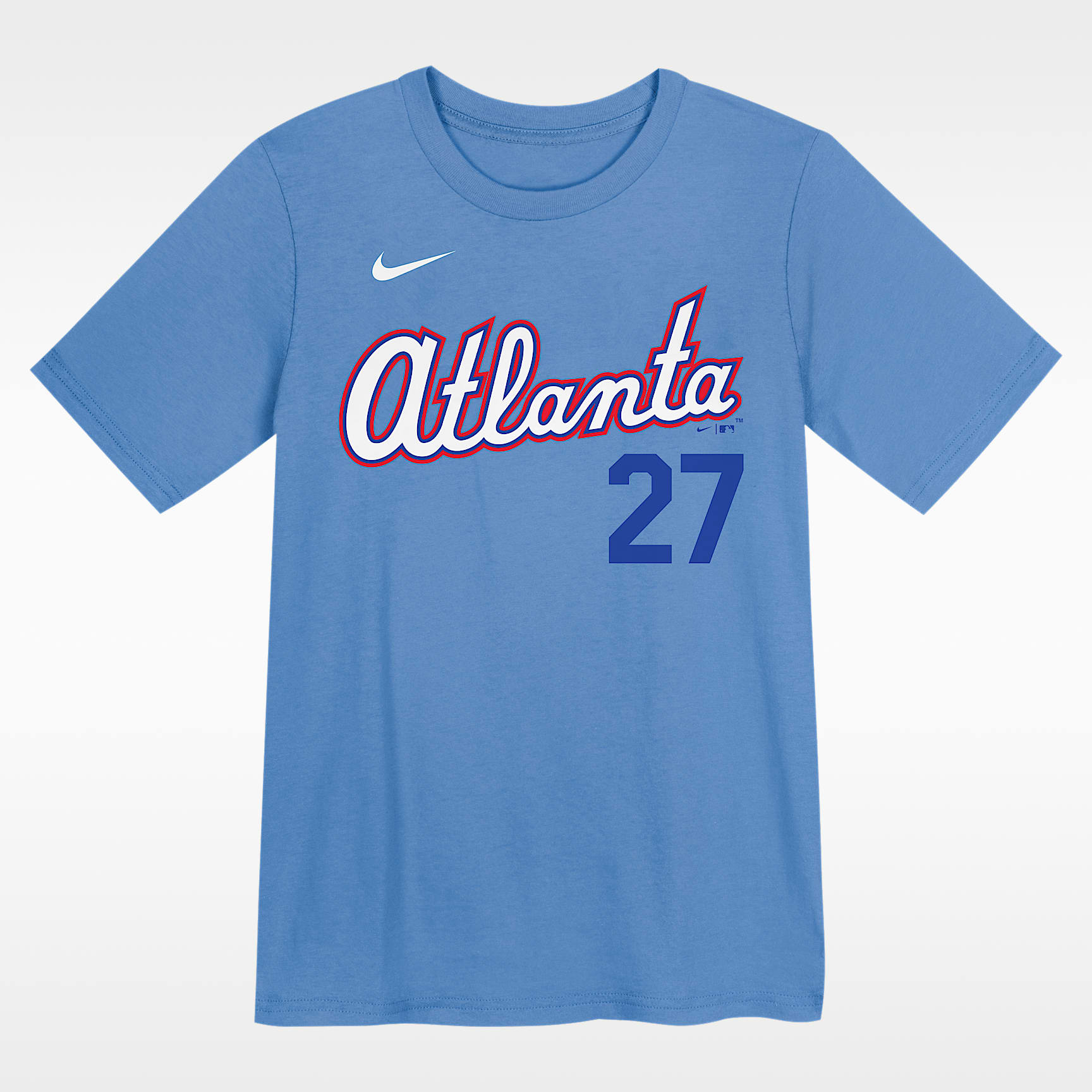 Playera Nike de la MLB para niños talla pequeña de Austin Riley, Atlanta Braves, edición City Connect