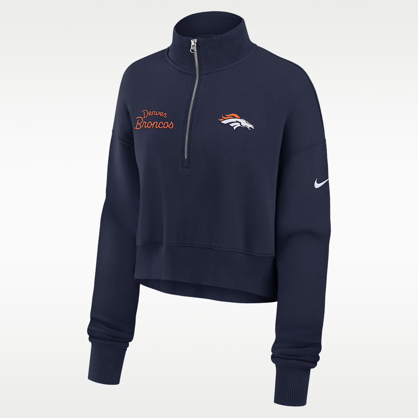 Sudadera de cuello redondo Nike de la NFL cropped con cierre de 1/4 para mujer Denver Broncos Phoenix