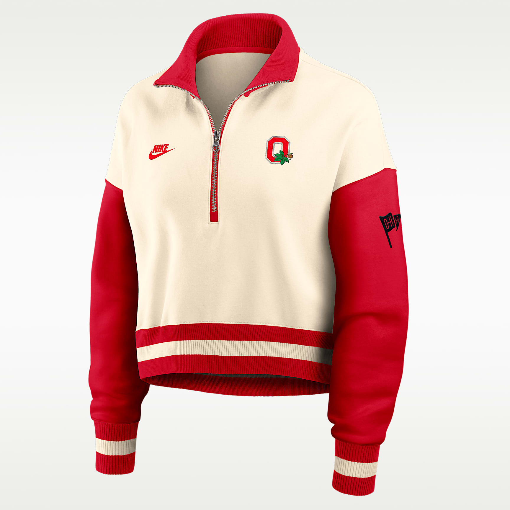 Ohio State Legacy Women's Nike College Cropped Oversized 1/4-Zip Crew
