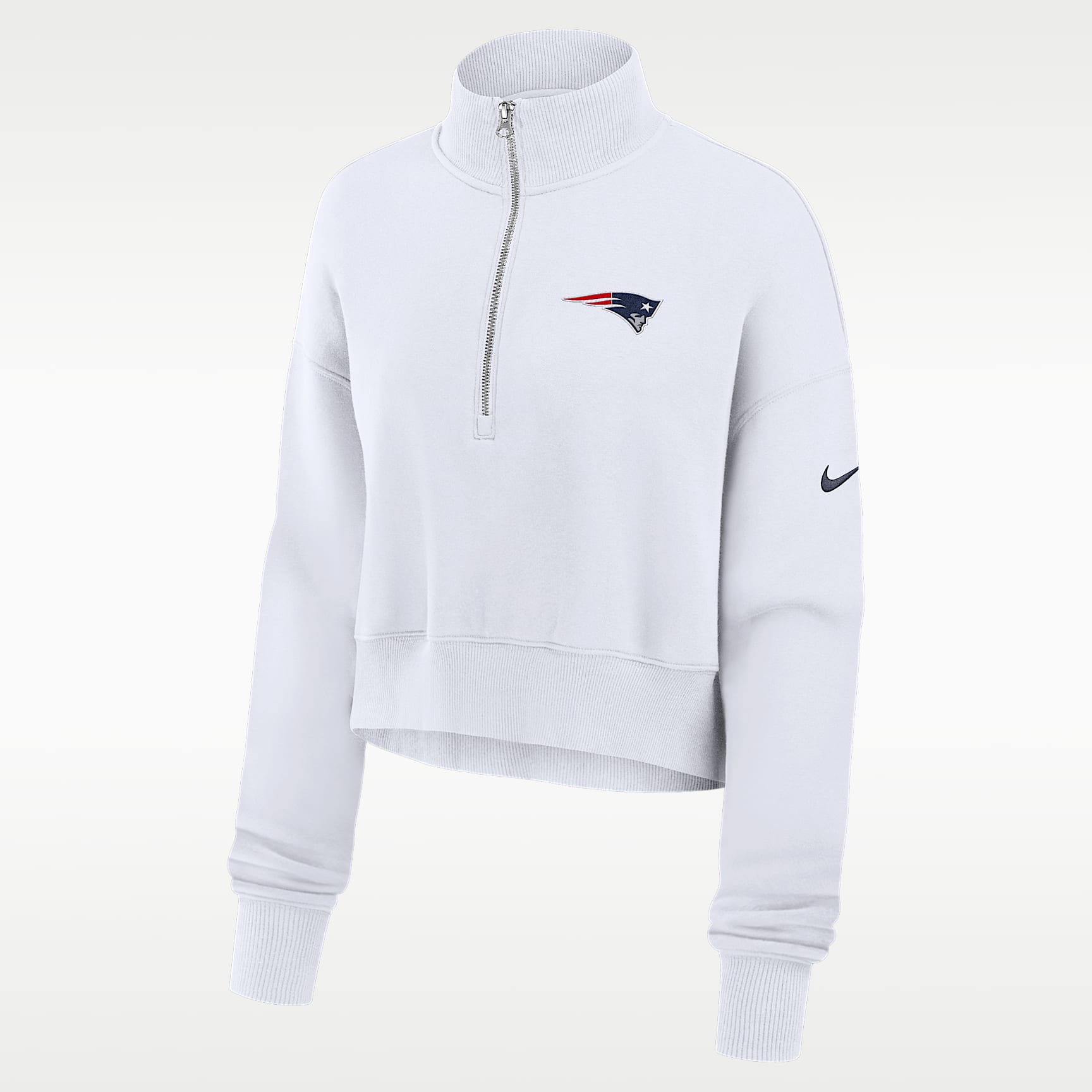 New England Patriots Primetime Phoenix Women's Nike NFL Oversized Cropped 1/4-Zip Crew