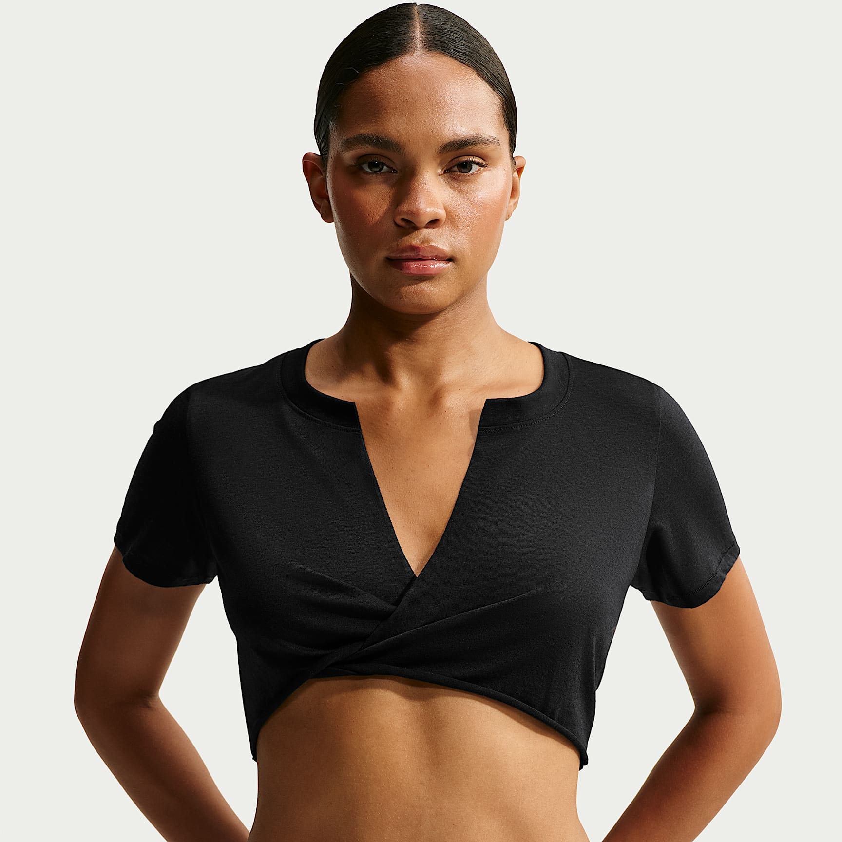 NikeSKIMS Performance Cotton Blend Women's V-Neck Cropped Twist Short-Sleeve Top