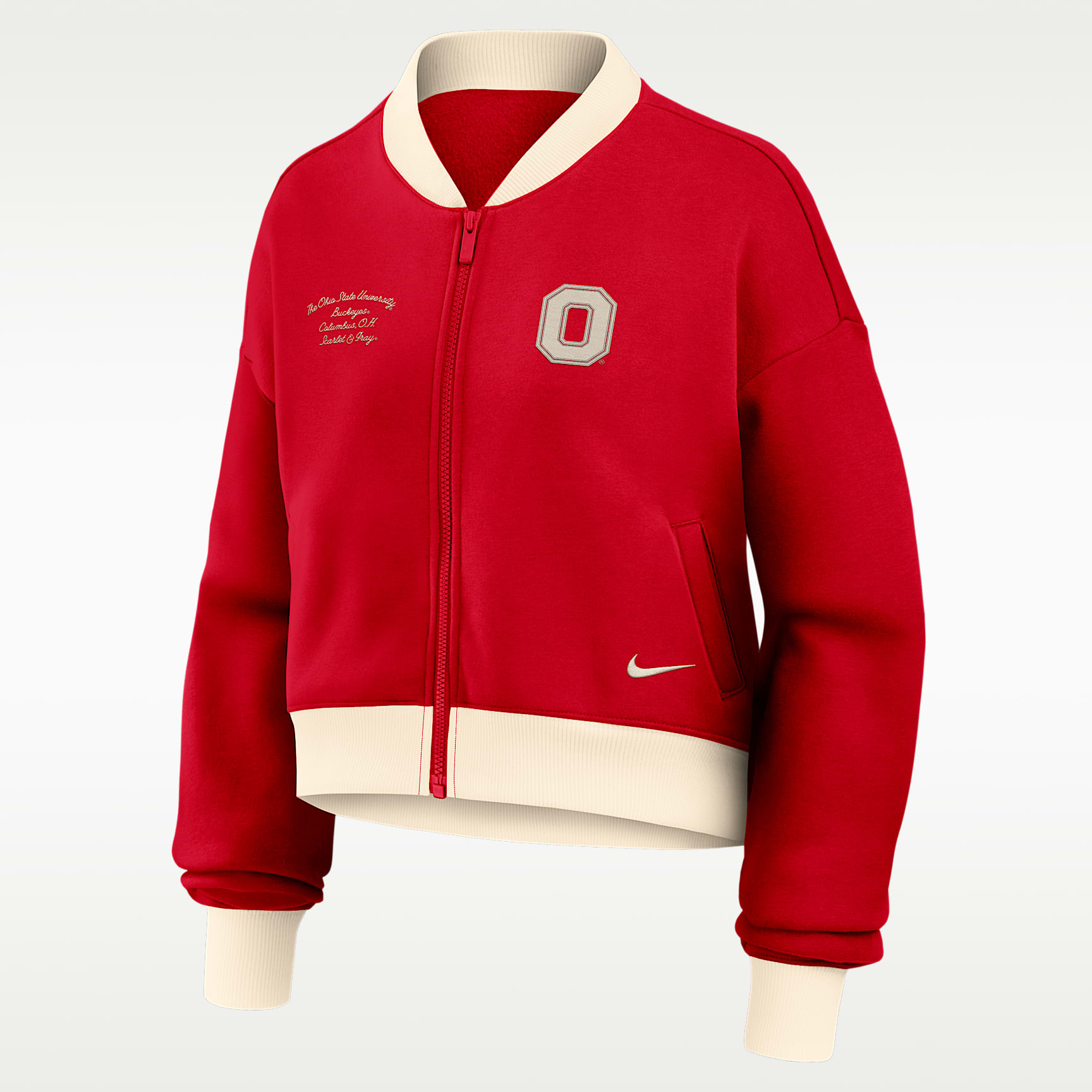 Ohio State Academic Women's Nike College Oversized Cropped Full-Zip Bomber Jacket