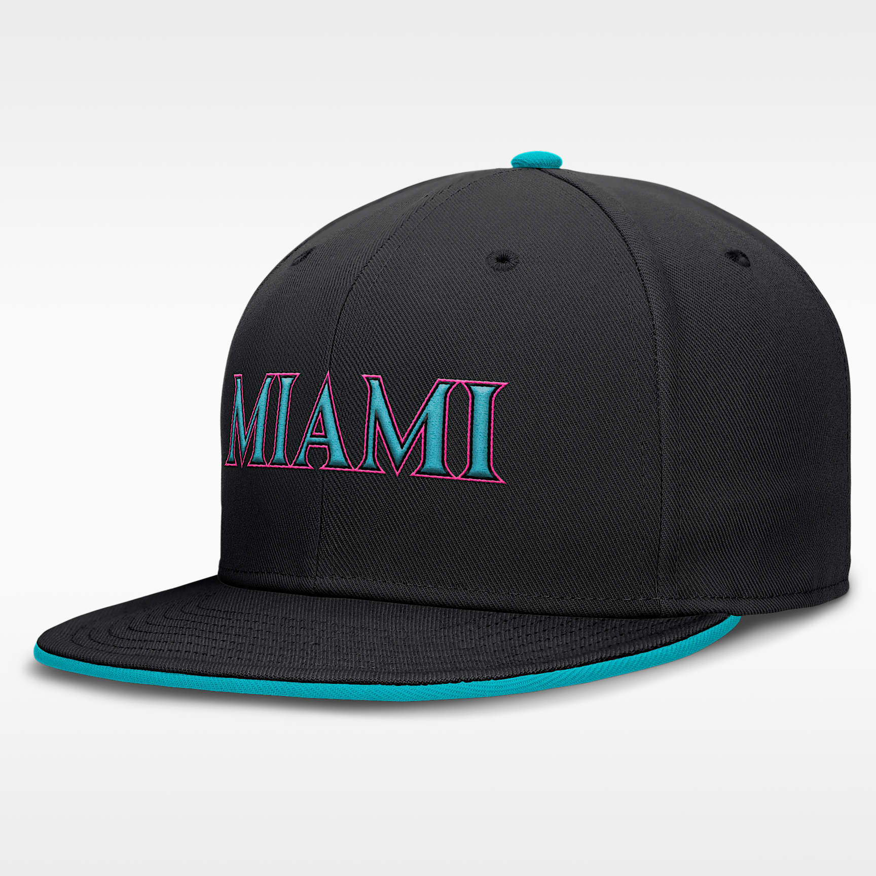 Gorra Nike Dri-FIT de la MLB ajustada para hombre Miami Marlins City Connect True
