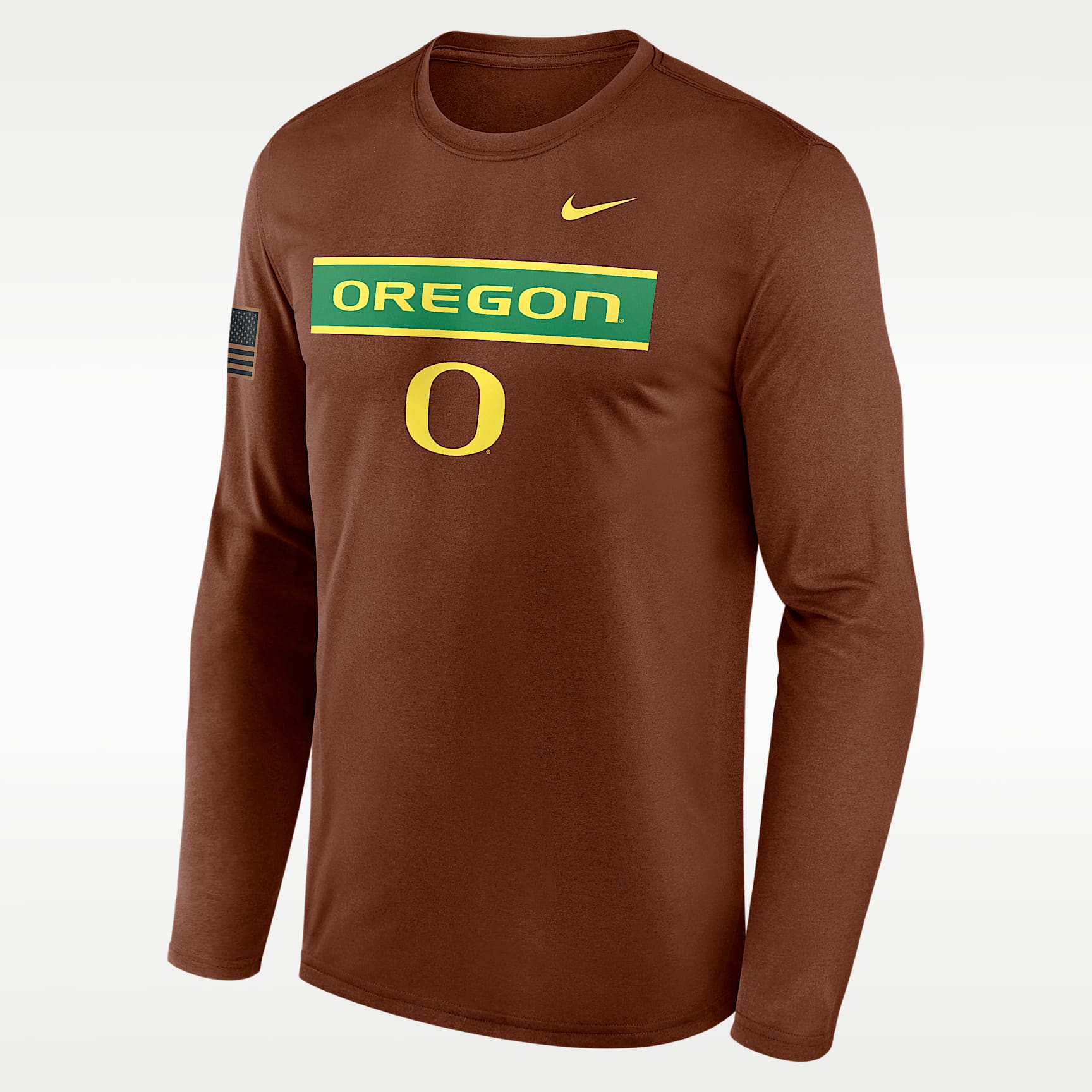 Playera de manga larga universitaria Nike Dri-FIT para hombre Oregon 2026 Military Appreciation Legend