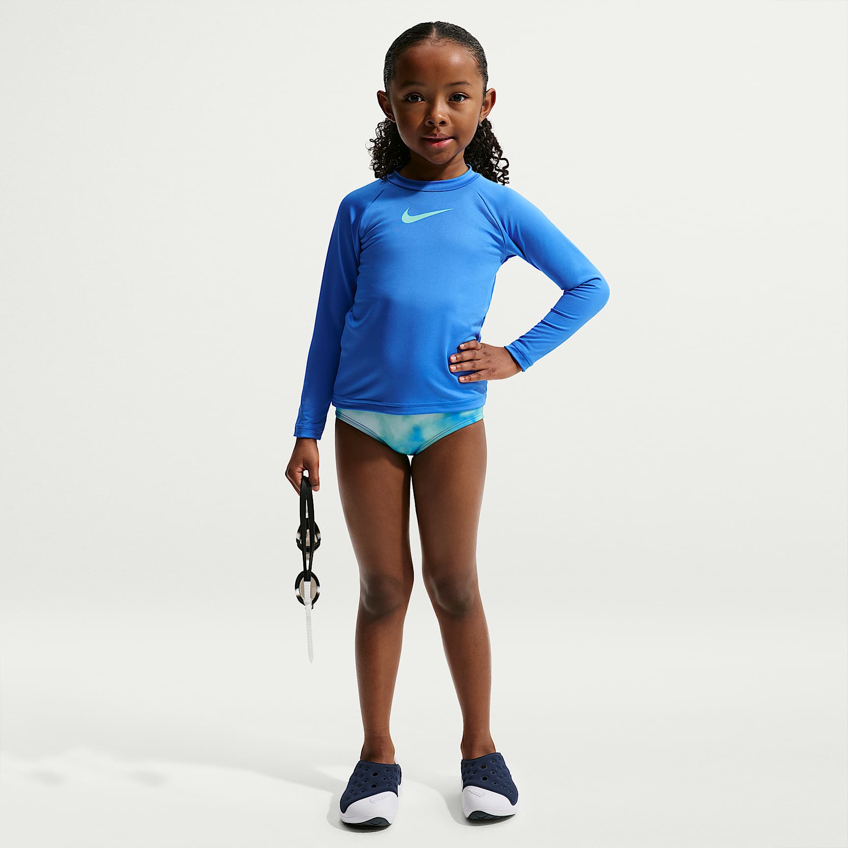 Conjunto de midkini + Hydroguard de manga larga para niña talla pequeña Nike Swim