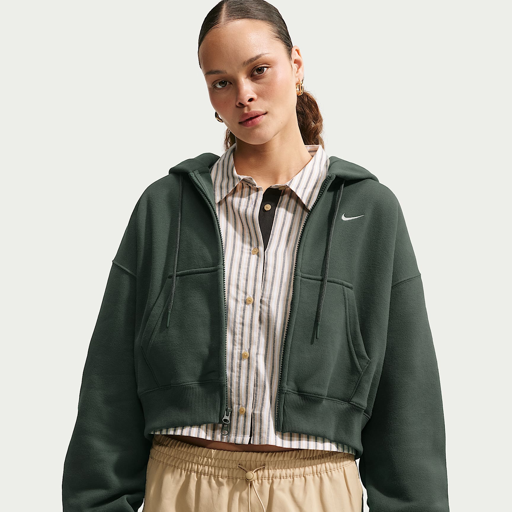 Nike Studio Fleece Medium Weight Women's Oversized Full-Zip Cropped Hoodie