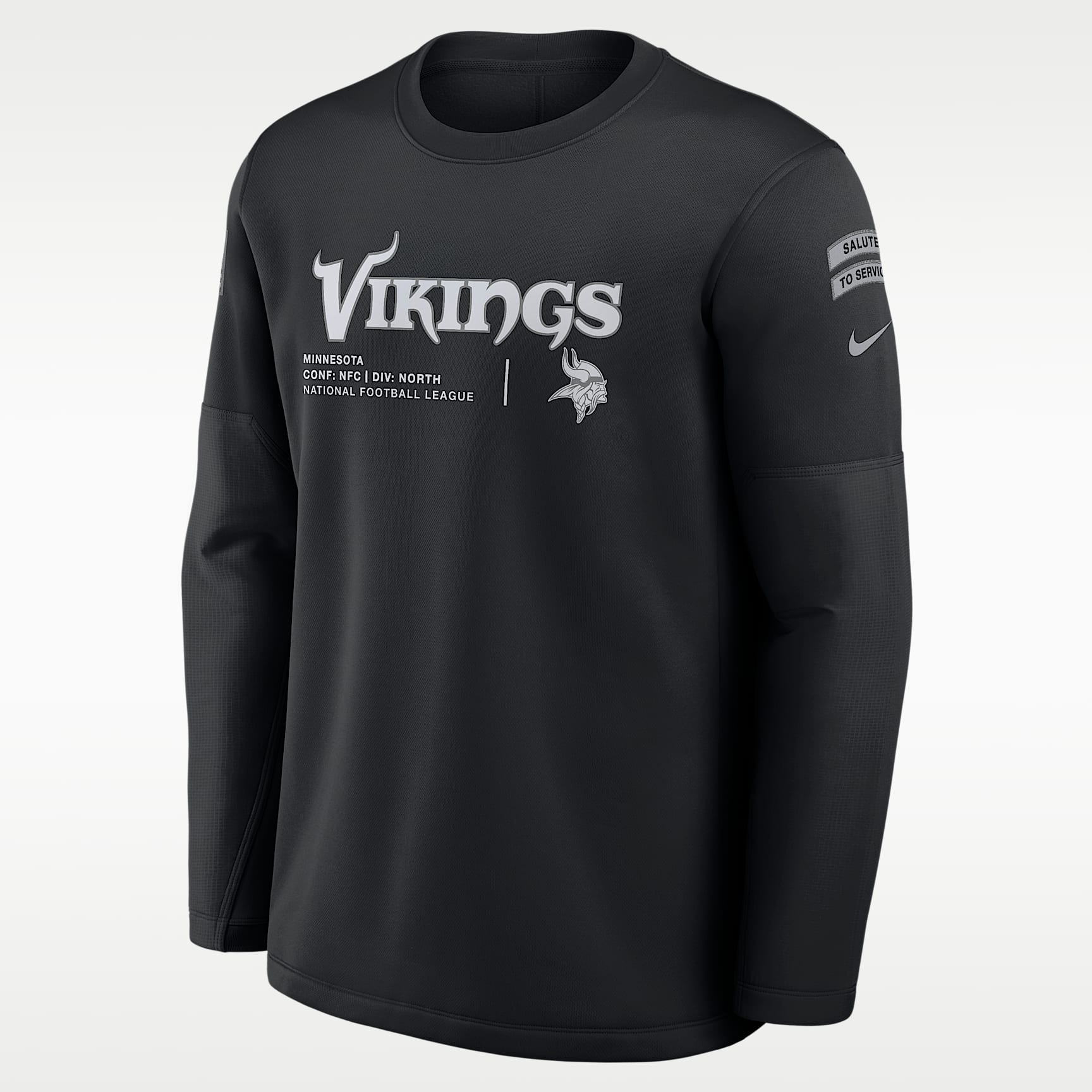 Sudadera de cuello redondo sin cierre Nike de la NFL para hombre Minnesota Vikings Salute to Service Sideline Coaches