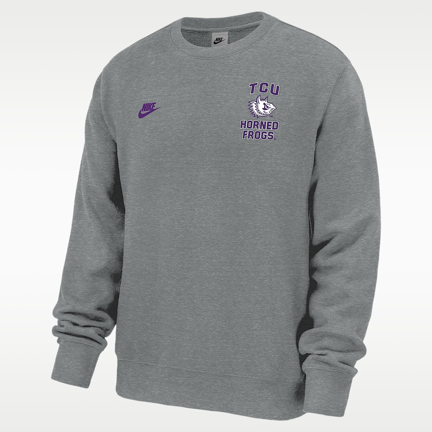 Sudadera de futbol Nike de tejido Fleece con cuello redondo para hombre TCU Horned Frogs Club