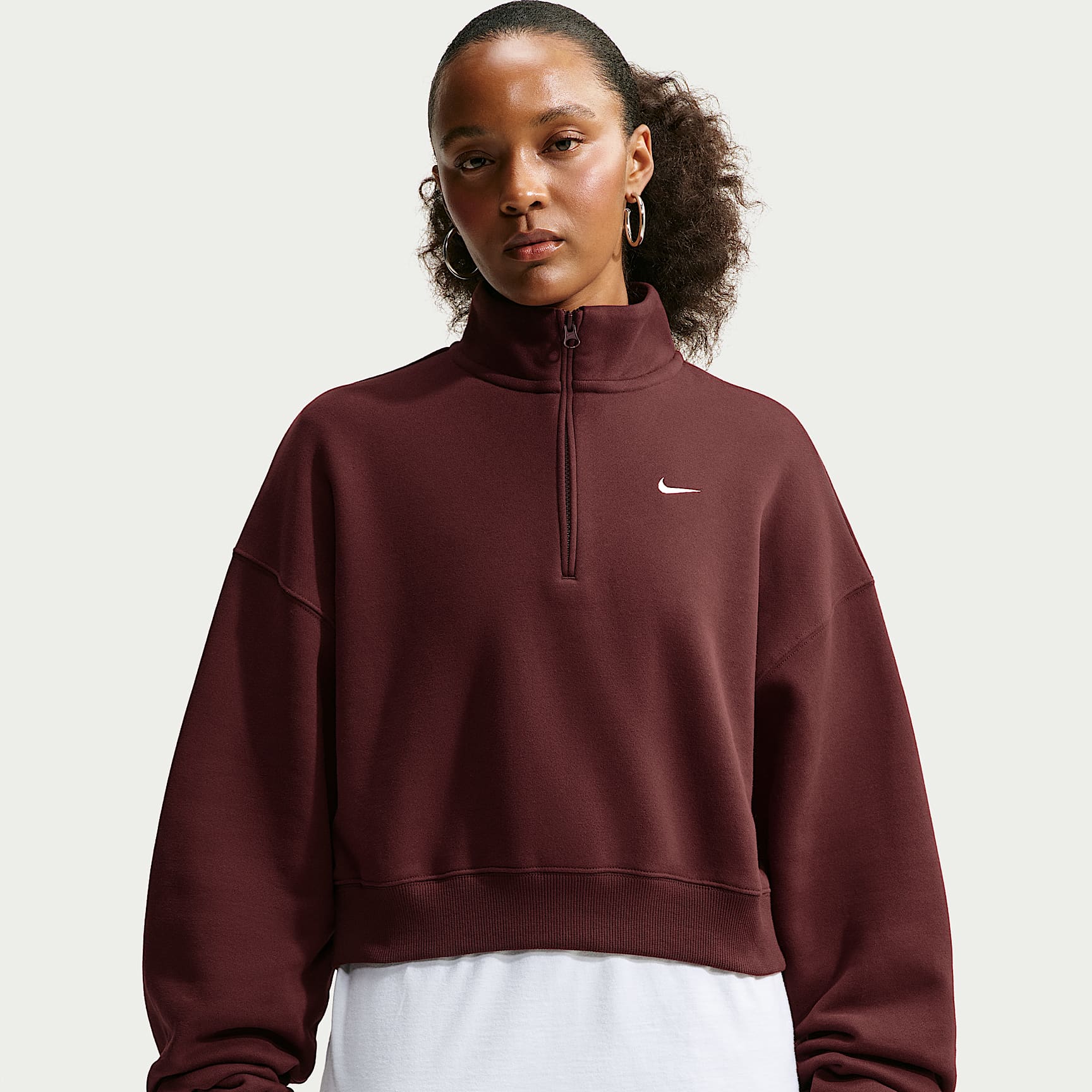 Nike Studio Fleece Medium Weight Women's Oversized 1/4-Zip Cropped Top