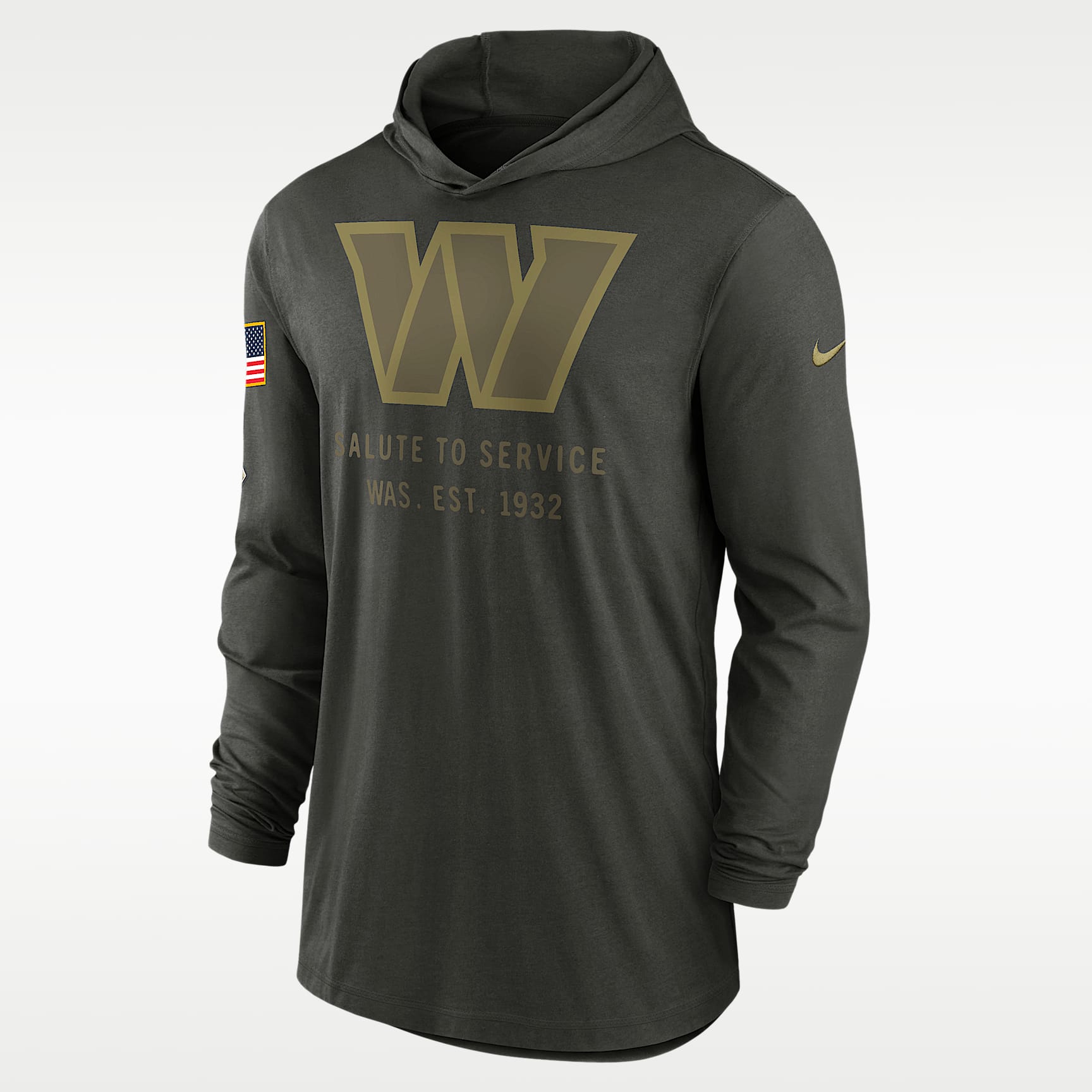 Playera de manga larga Nike Dri-FIT de la NFL con gorro para hombre Washington Commanders Salute to Service Sideline