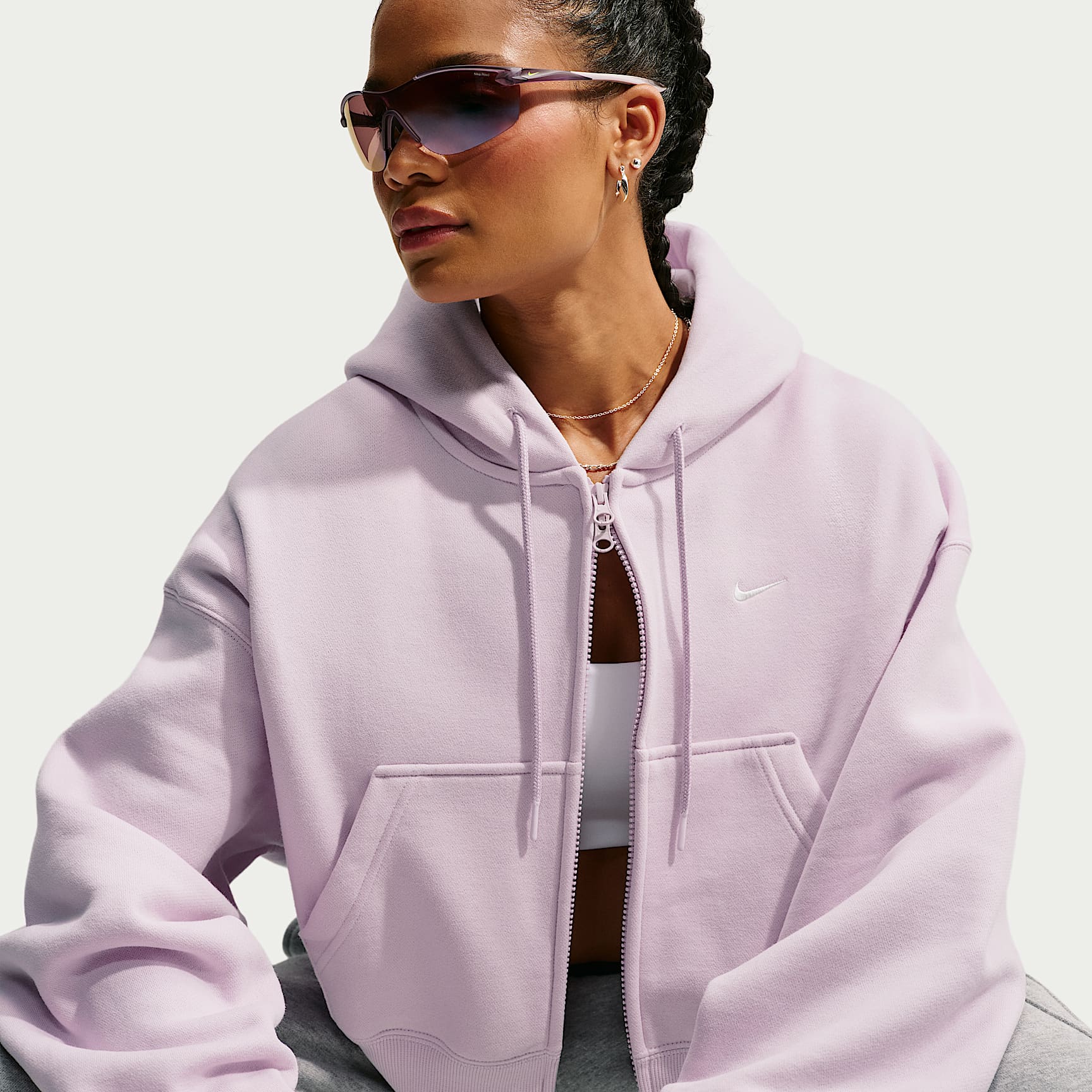 Sudadera con gorro cropped oversized de cierre completo para mujer Nike Studio Fleece Medium Weight