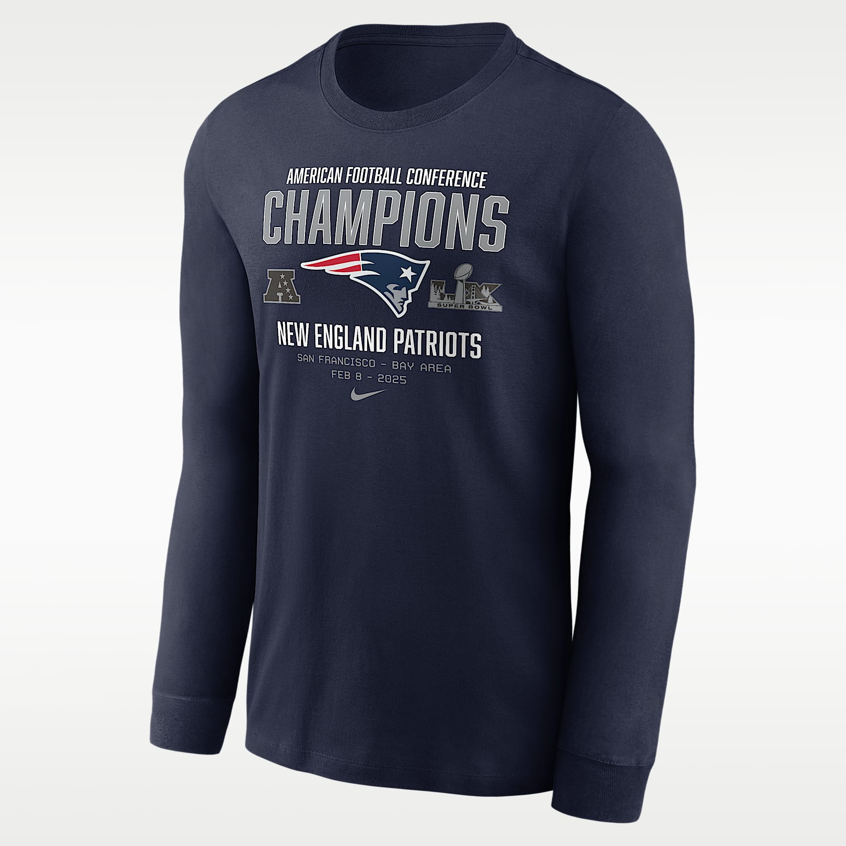 New England Patriots 2026 AFC Champions Team Nation Men's Nike NFL Long-Sleeve T-Shirt