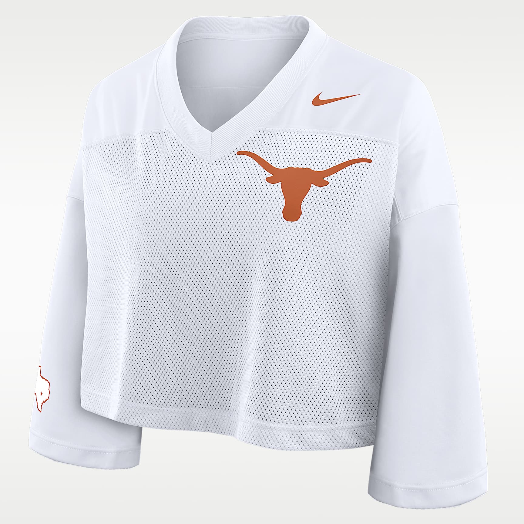 Playera universitaria Nike Dri-FIT cropped para mujer Texas Jersey