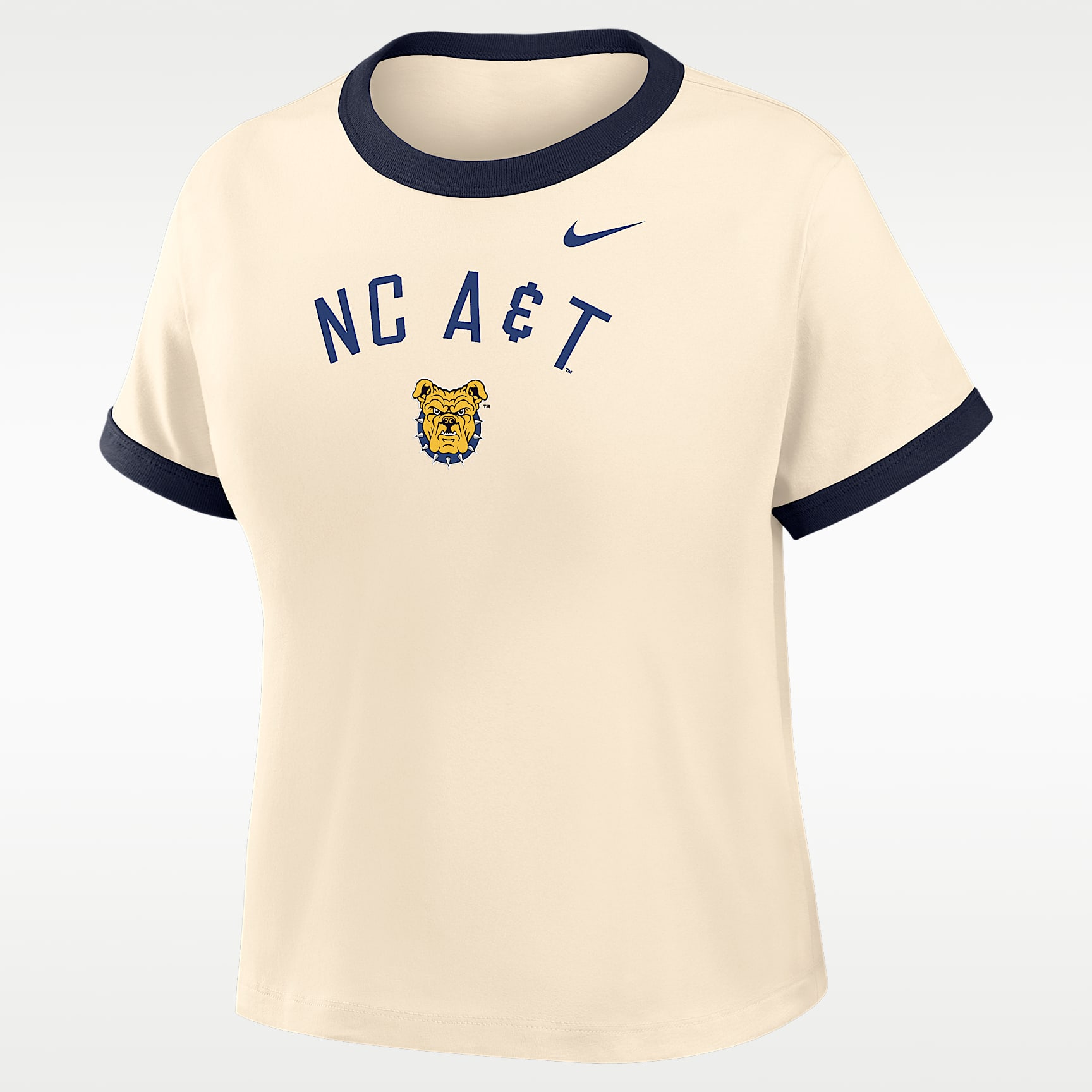 Playera cropped Ringer para mujer Nike College (North Carolina A&T University)