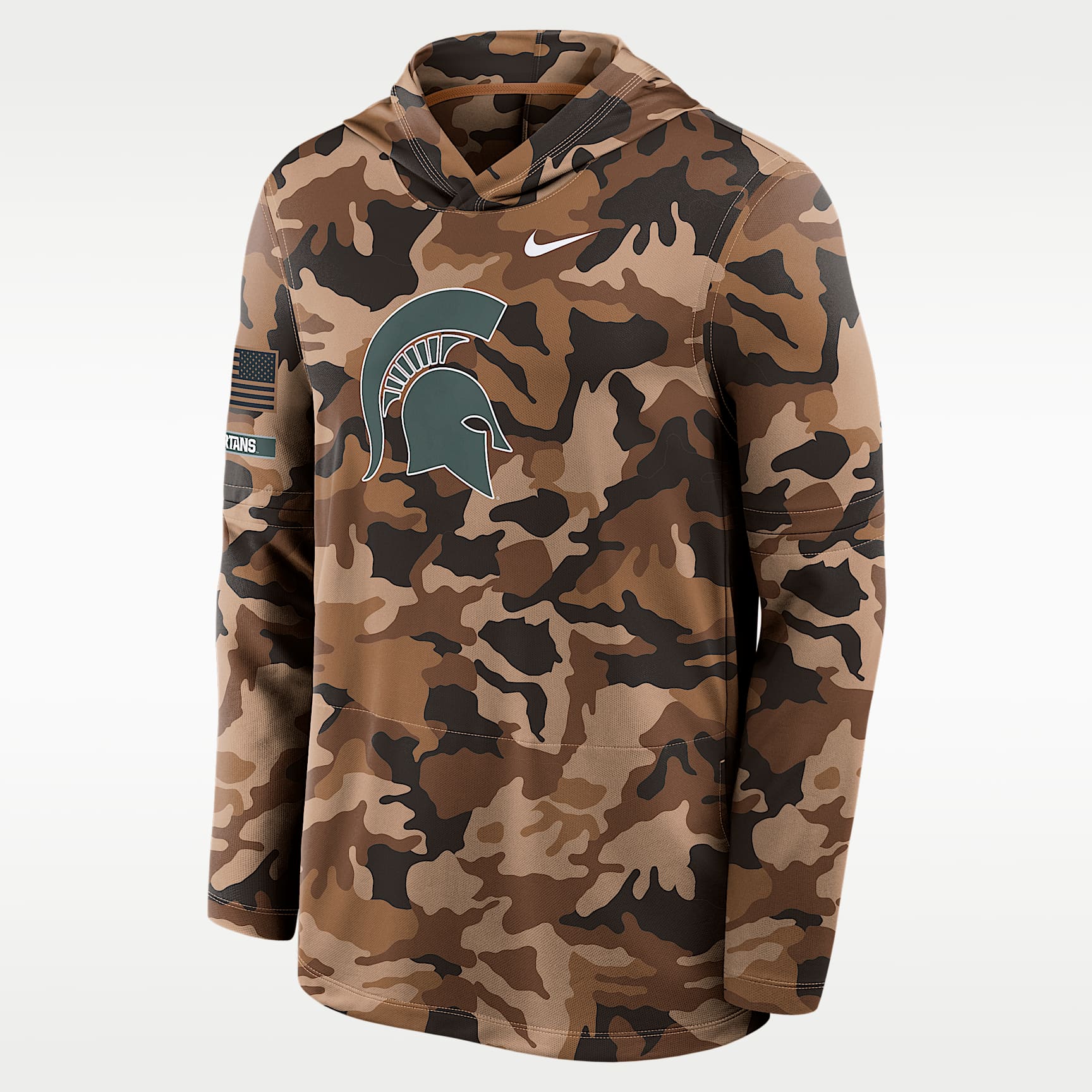 Playera de manga larga universitaria Nike Dri-FIT con gorro para hombre Michigan State Military Appreciation