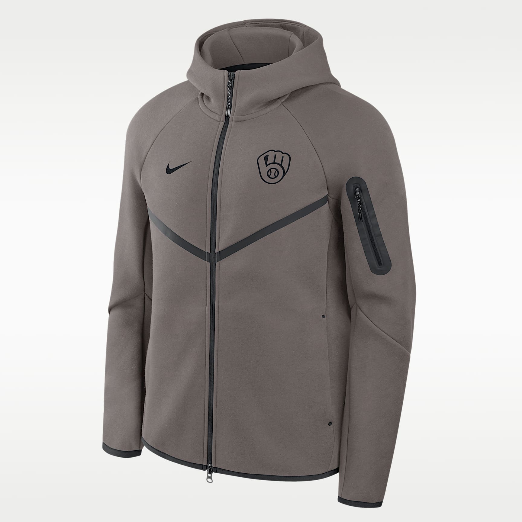 Chamarra Nike de la MLB de cierre completo con gorro para hombre Milwaukee Brewers Tech Fleece
