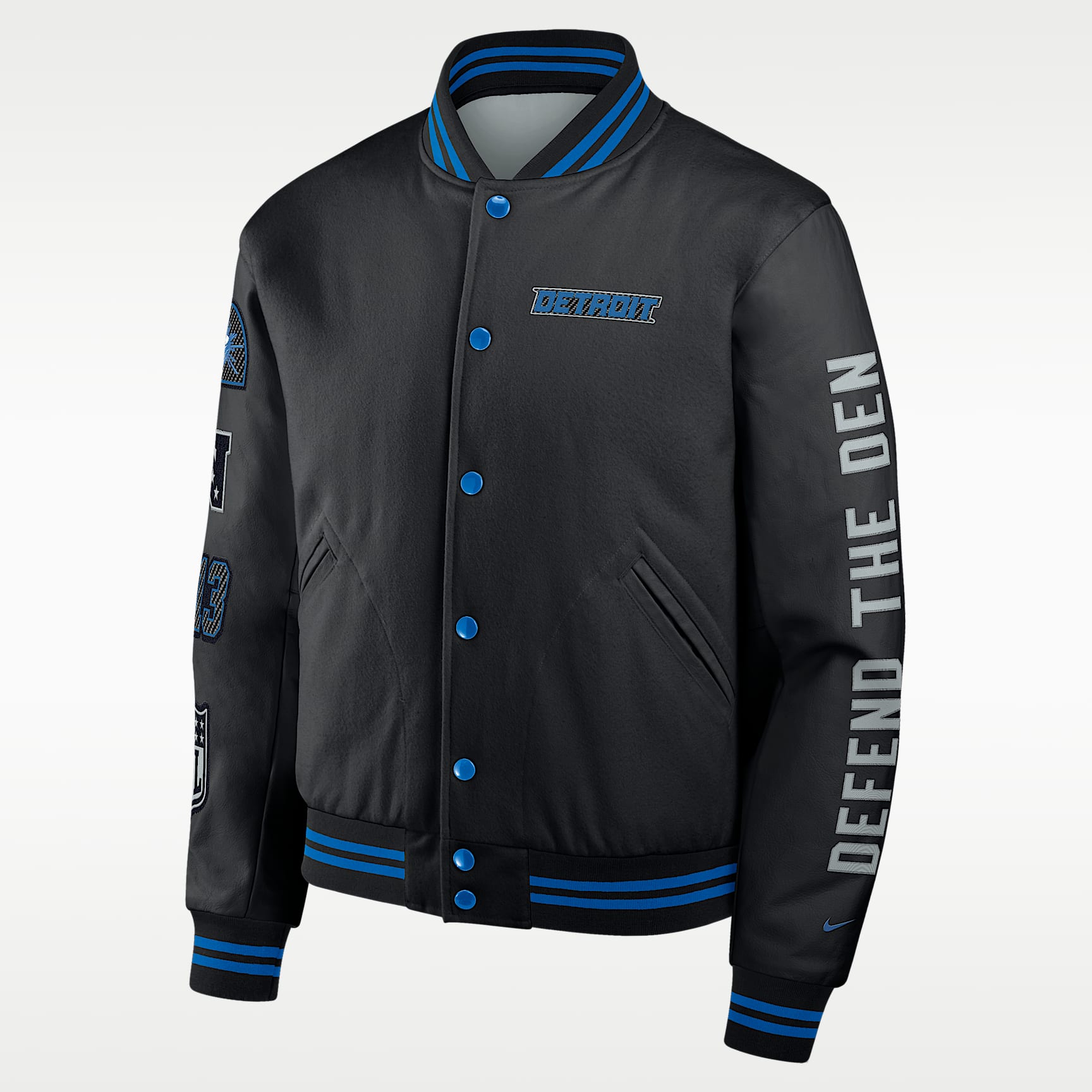 Chamarra universitaria Nike de la NFL de cierre a presión de largo completo para hombre Detroit Lions Rivalries Collection