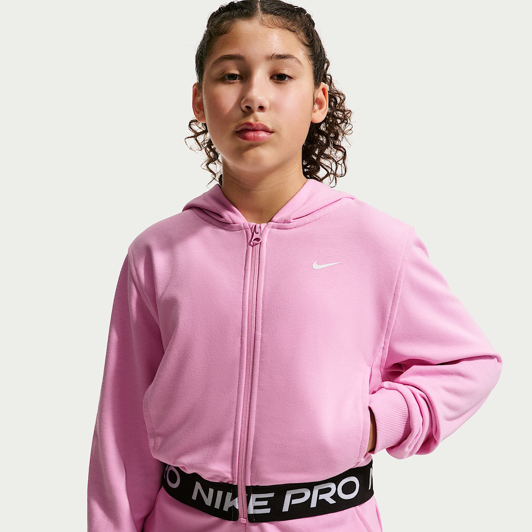 Nike Pro Fleece Dri-FIT-hættetrøje med fuld lynlås til større børn (piger)