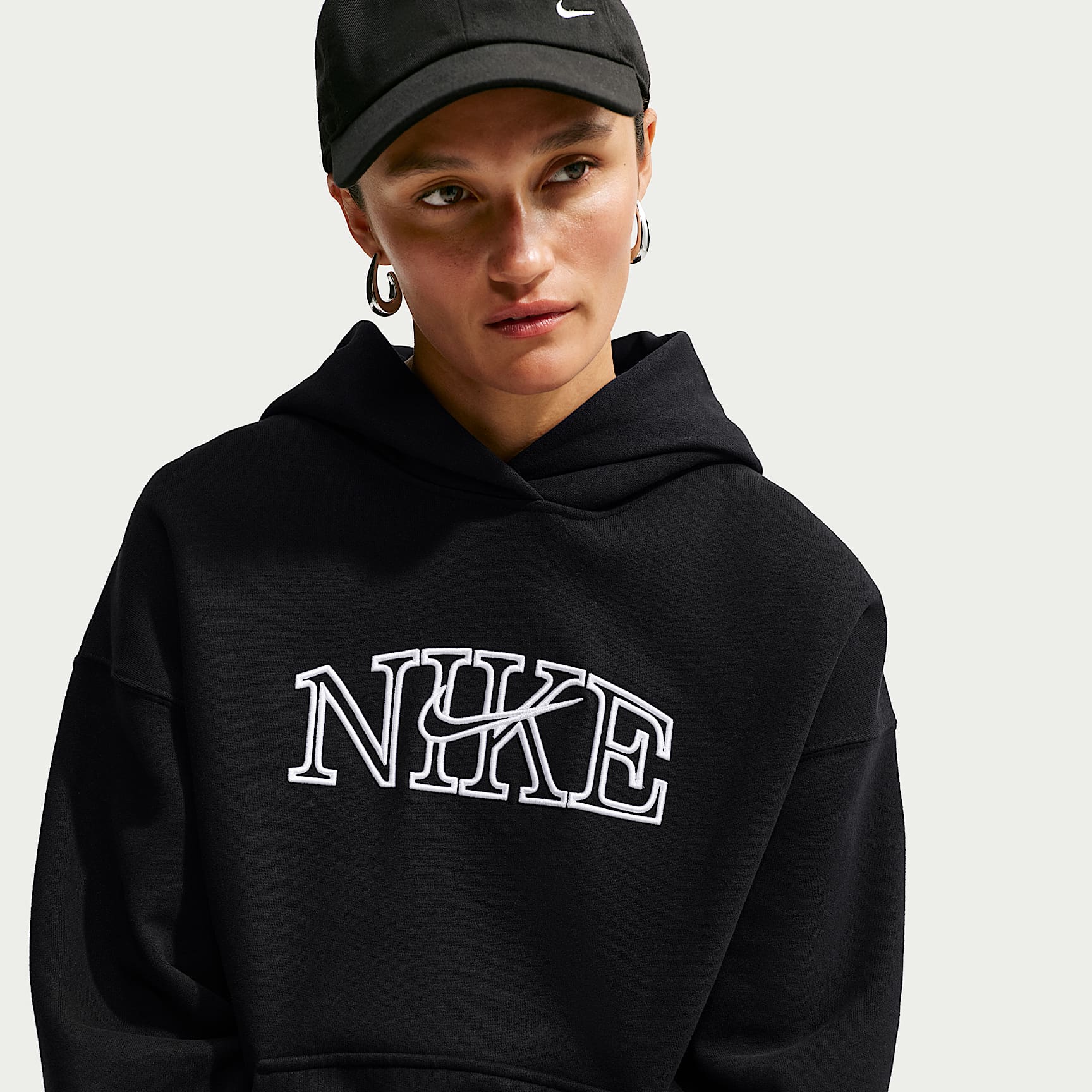 Nike Studio Fleece Medium Weight Women's Oversized Pullover Logo Hoodie