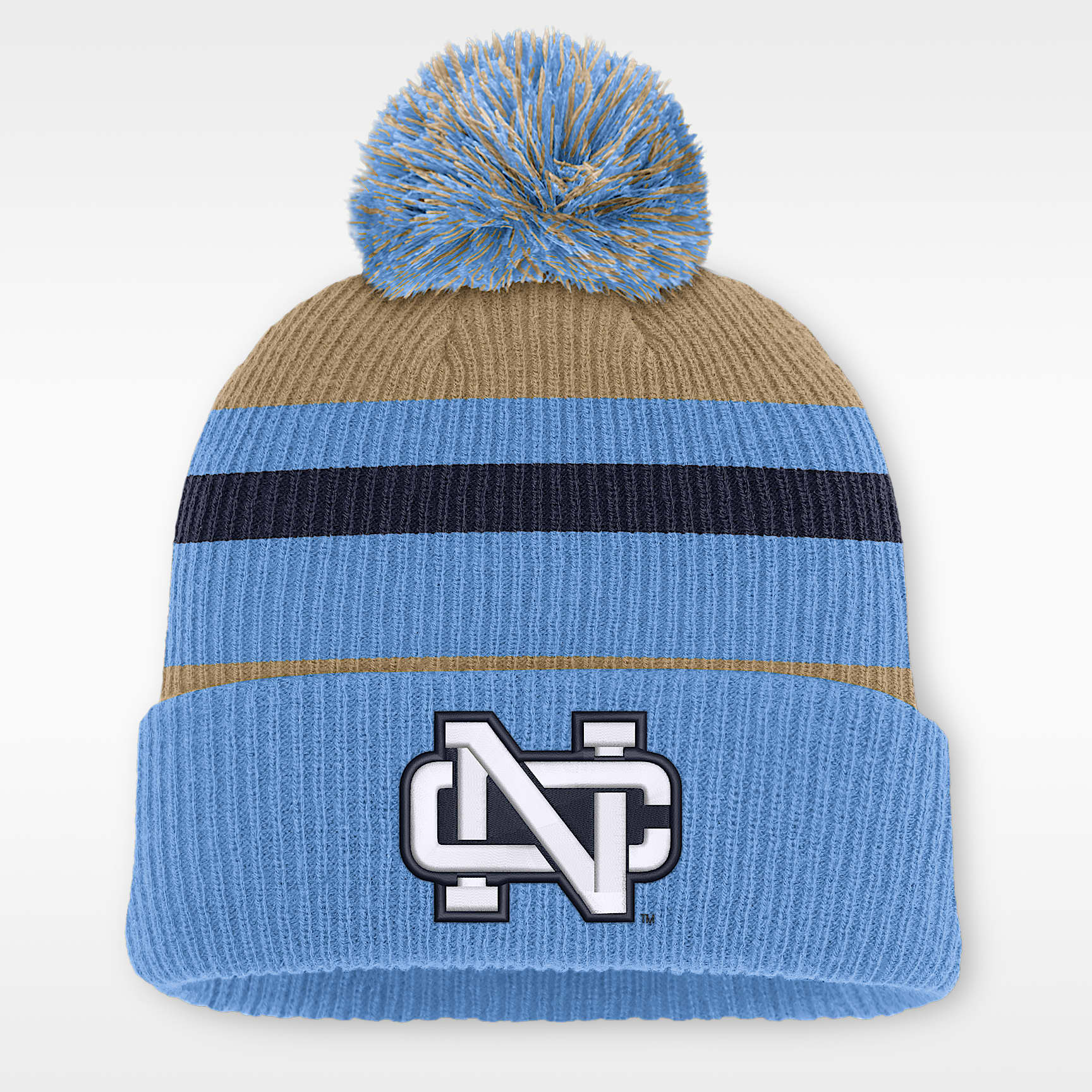 Gorro con dobladillo y pompón universitario Nike para hombre North Carolina Legacy a rayas