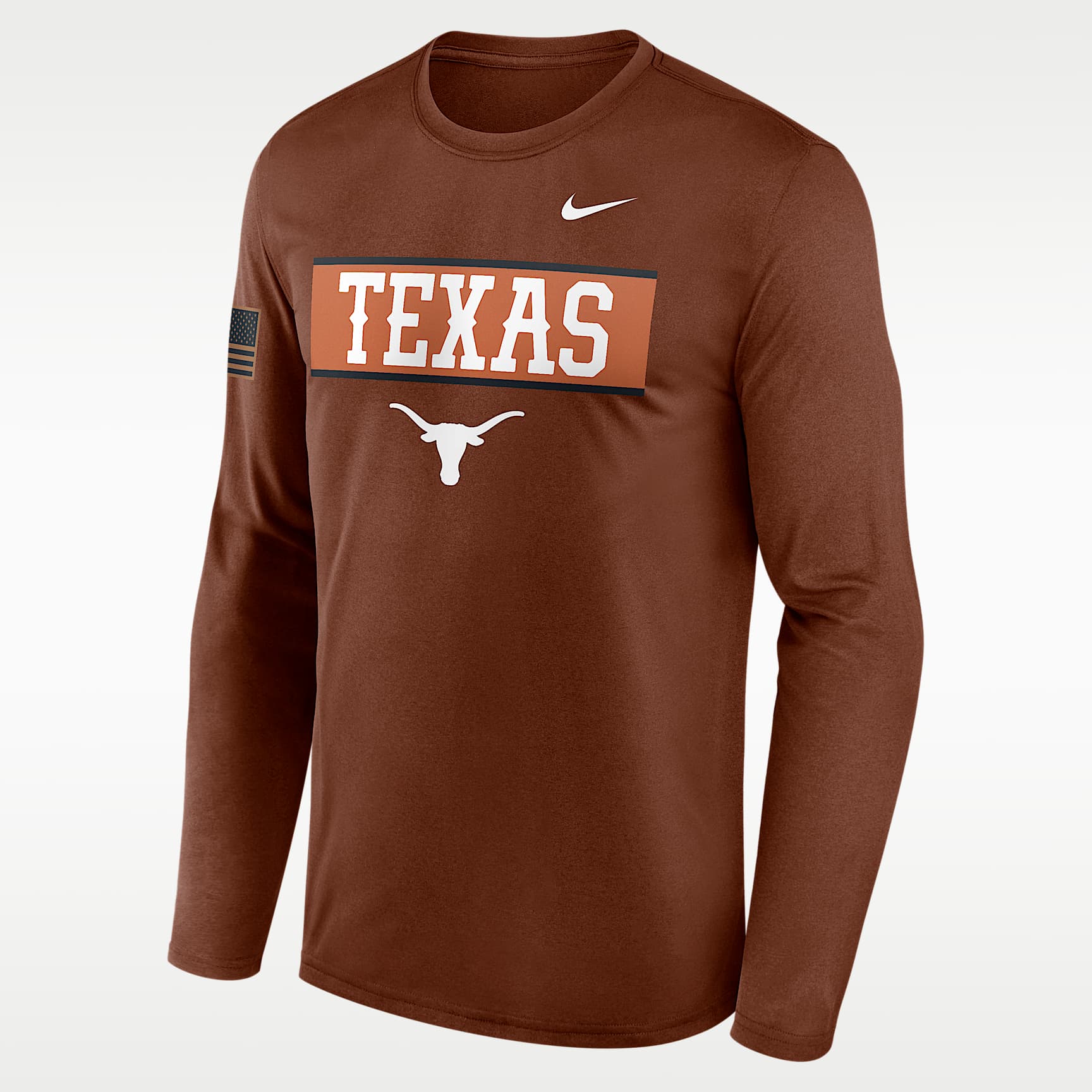 Playera de manga larga universitaria Nike Dri-FIT para hombre Texas 2026 Military Appreciation Legend