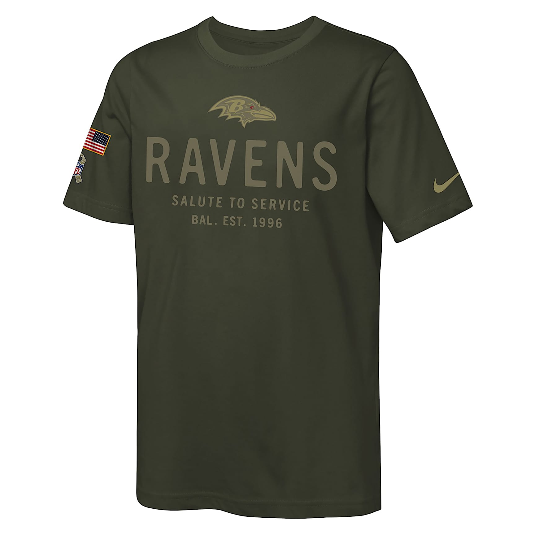 Baltimore Ravens Salute to Service Sideline Big Kids’ Nike Dri-FIT NFL T-Shirt