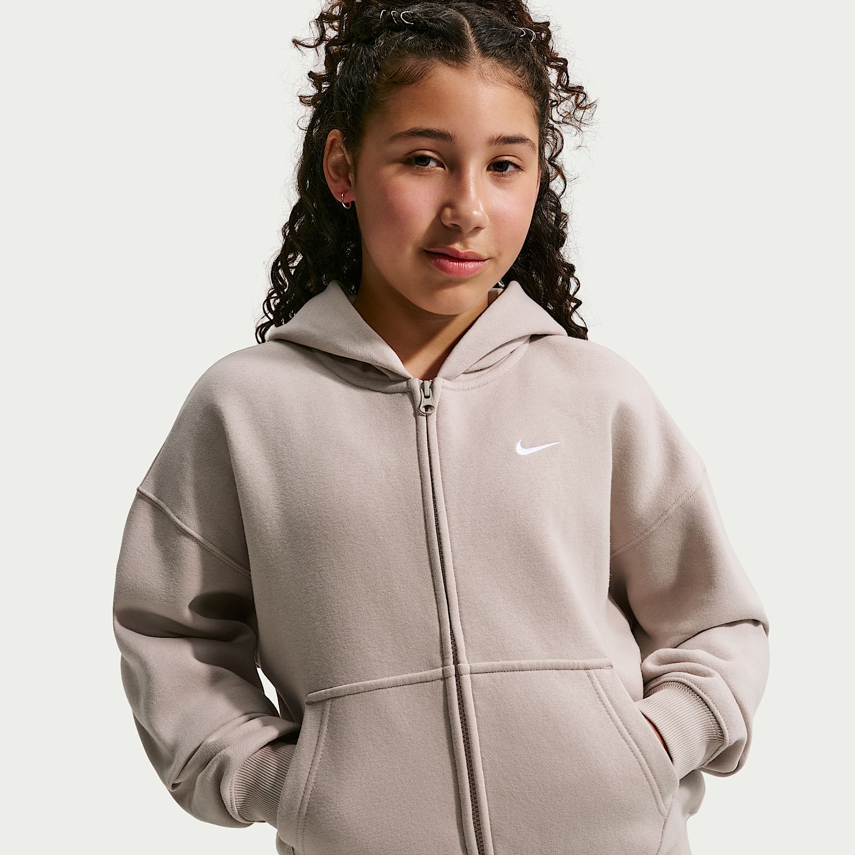 Nike Sportswear Studio Fleece Big Kids' (Girls') Oversized Full-Zip Hoodie