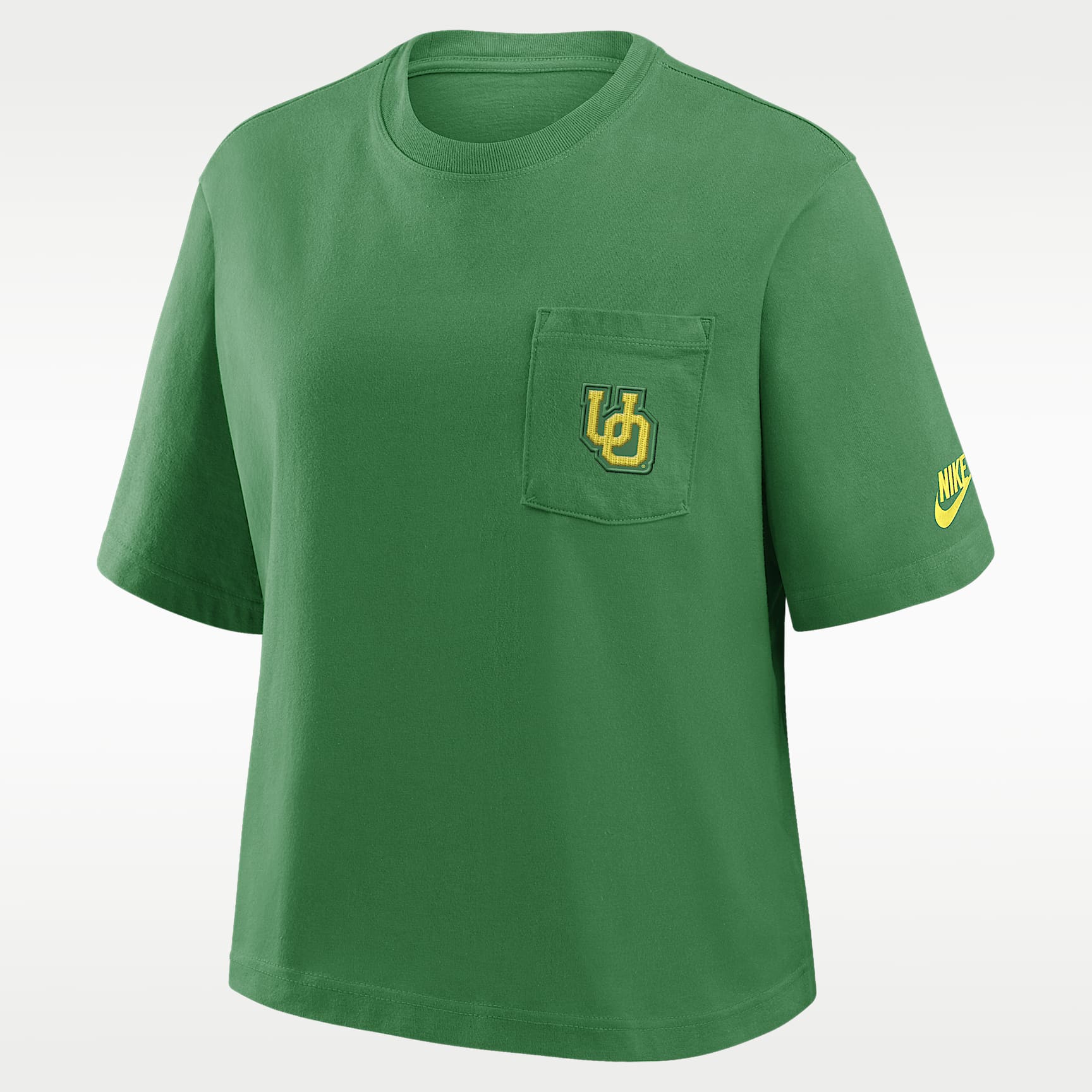 Playera universitaria Nike para mujer Oregon Legacy Pocket Boxy