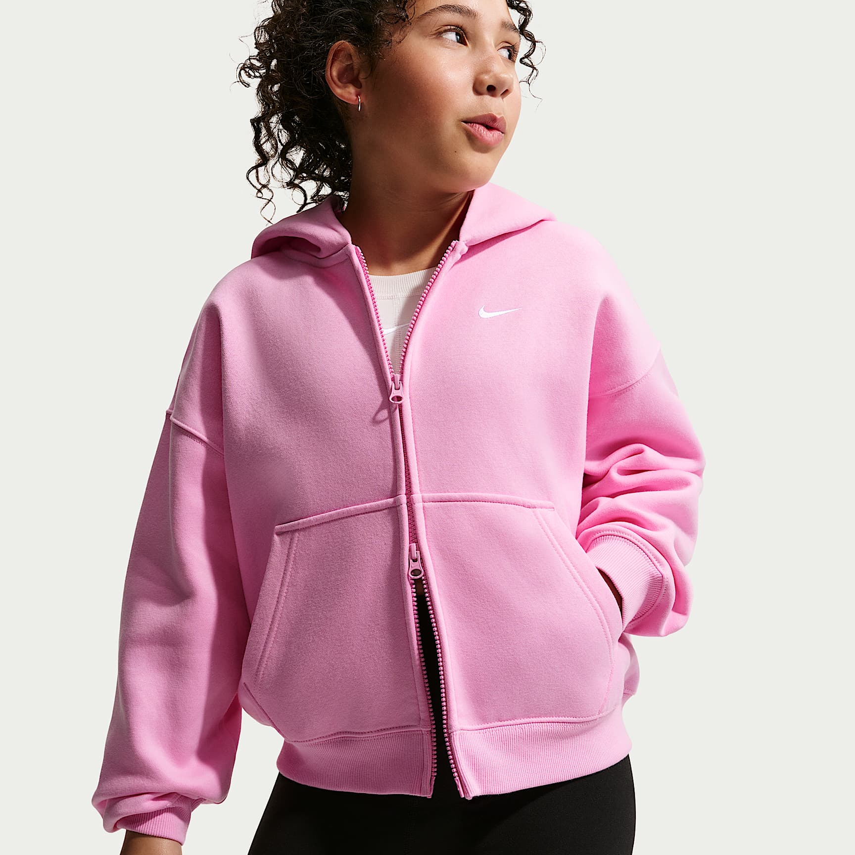 Nike Sportswear Studio Fleece ekstra stor hettegenser med hel glidelås til store barn (jente)