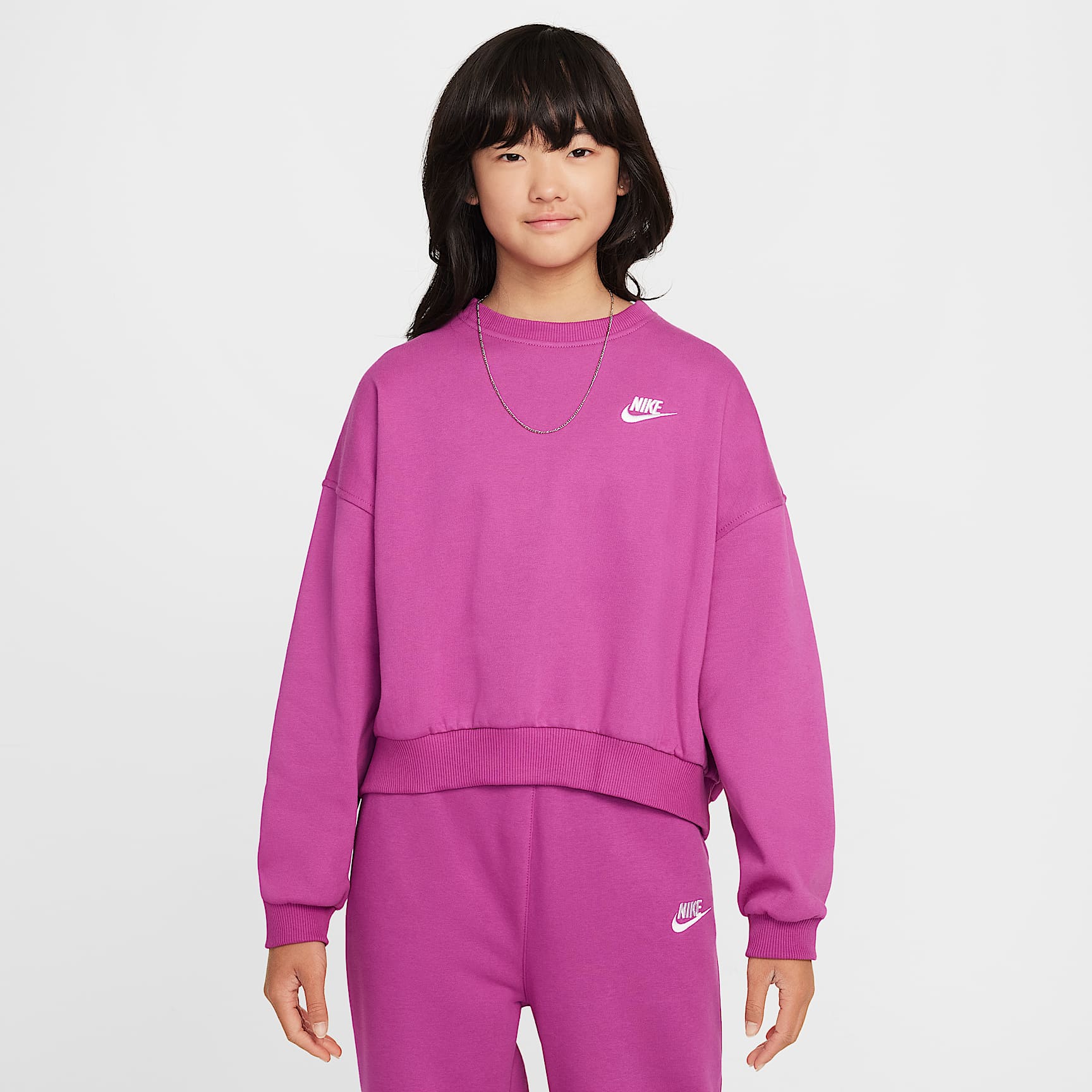 Sudadera de cuello redondo Dri-FIT de corte cuadrado para niña Nike Sportswear Club Fleece