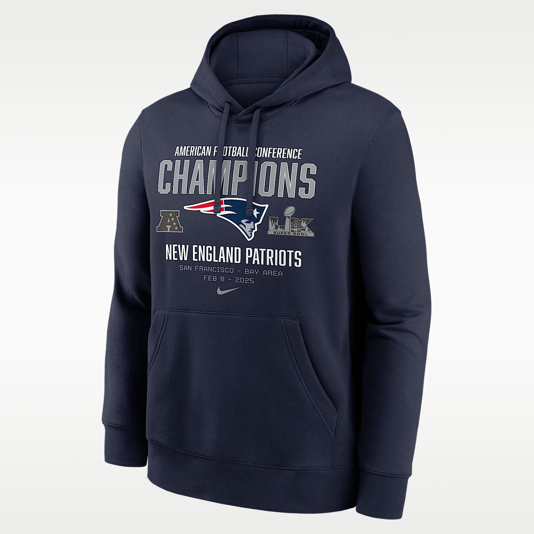 New England Patriots 2026 AFC Champions Team Nation Men's Nike NFL Pullover Hoodie