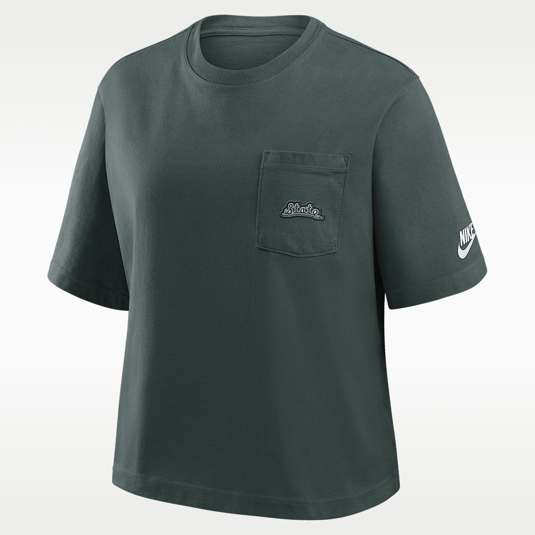 Playera universitaria Nike para mujer Michigan State Legacy Pocket Boxy