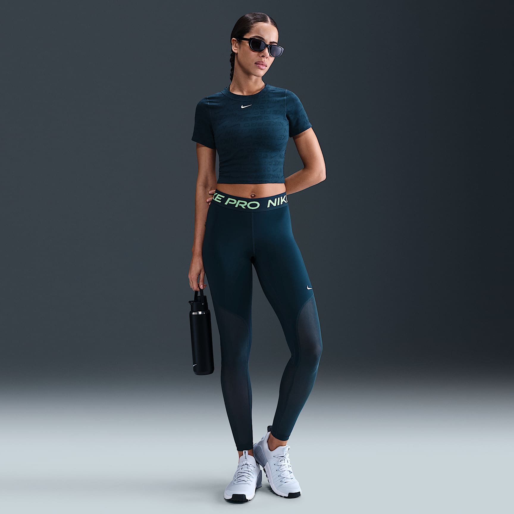 Nike Pro Women's Mid-Rise Full-Length Mesh-Paneled Leggings