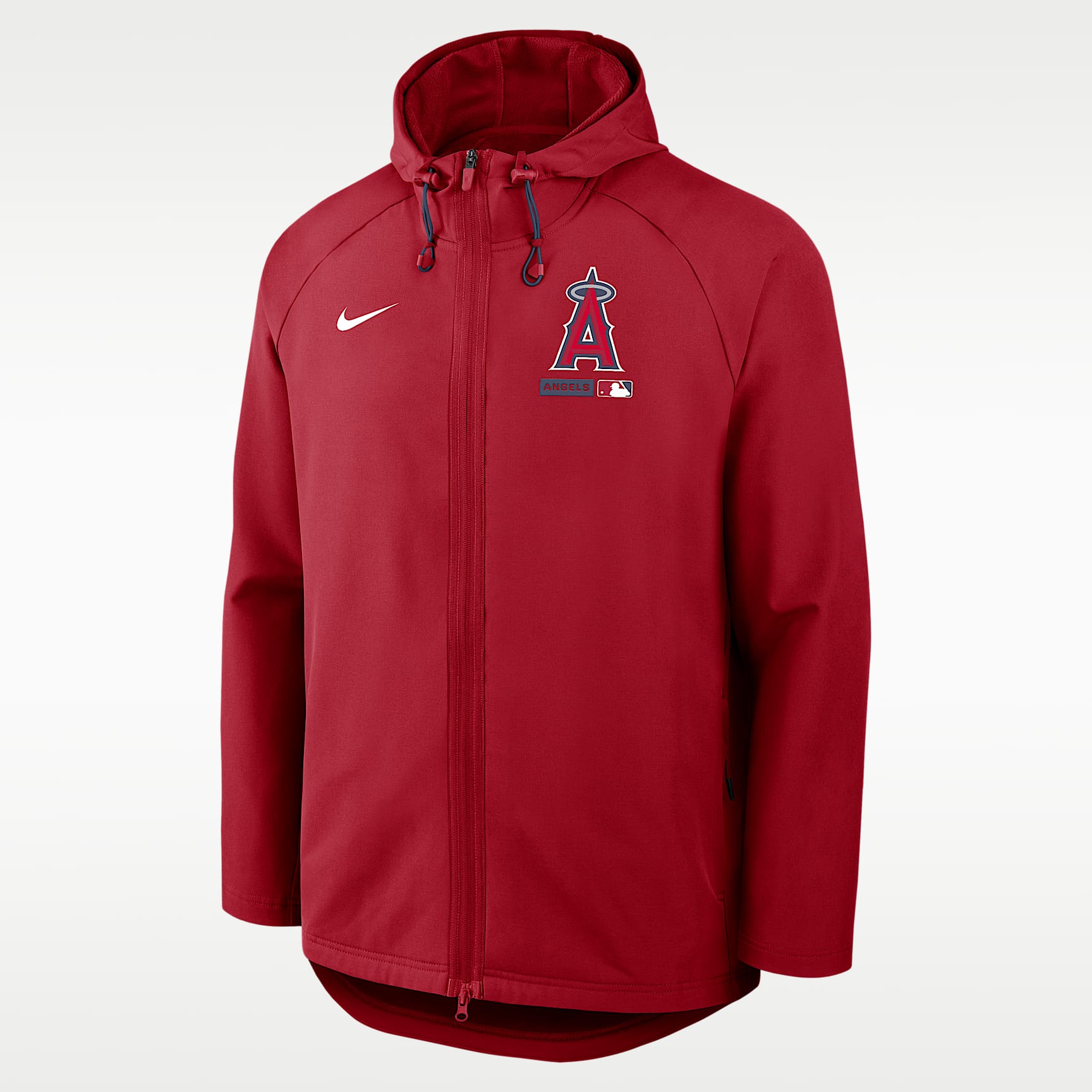 Chamarra Nike Therma-FIT de la MLB con gorro y cierre completo para hombre Los Angeles Angels Authentic Collection