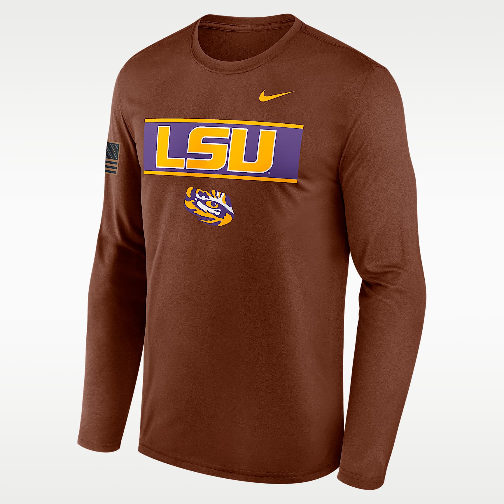 Playera de manga larga universitaria Nike Dri-FIT para hombre LSU 2026 Military Appreciation Legend