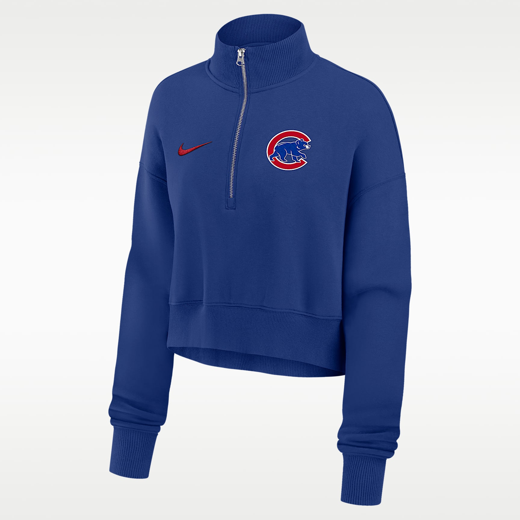 Sudadera de cuello redondo Nike de la MLB cropped de 1/4 de cierre para mujer Chicago Cubs Phoenix