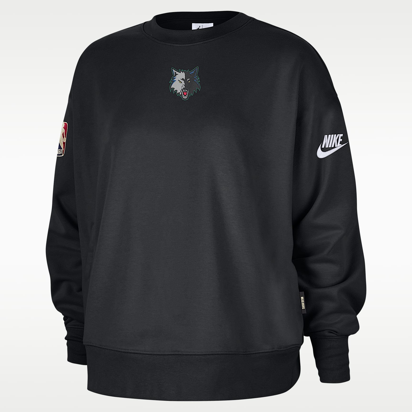 Sudadera de cuello redondo premium de tejido Fleece Nike de la NBA Phoenix para mujer de los Minnesota Timberwolves Hardwood Classics