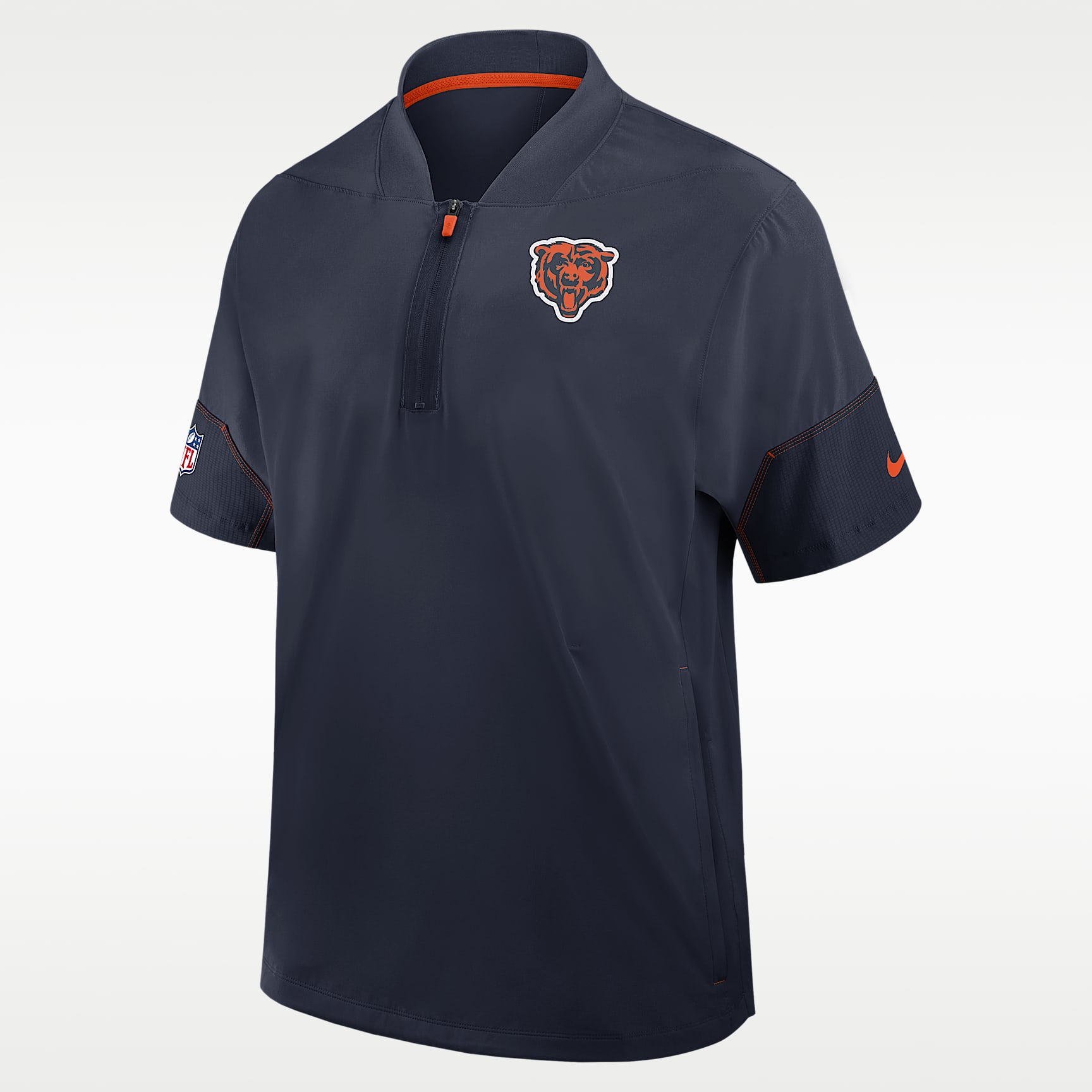 Chamarra de manga corta Nike de la NFL con gorro y medio cierre para hombre Chicago Bears Sideline Coach