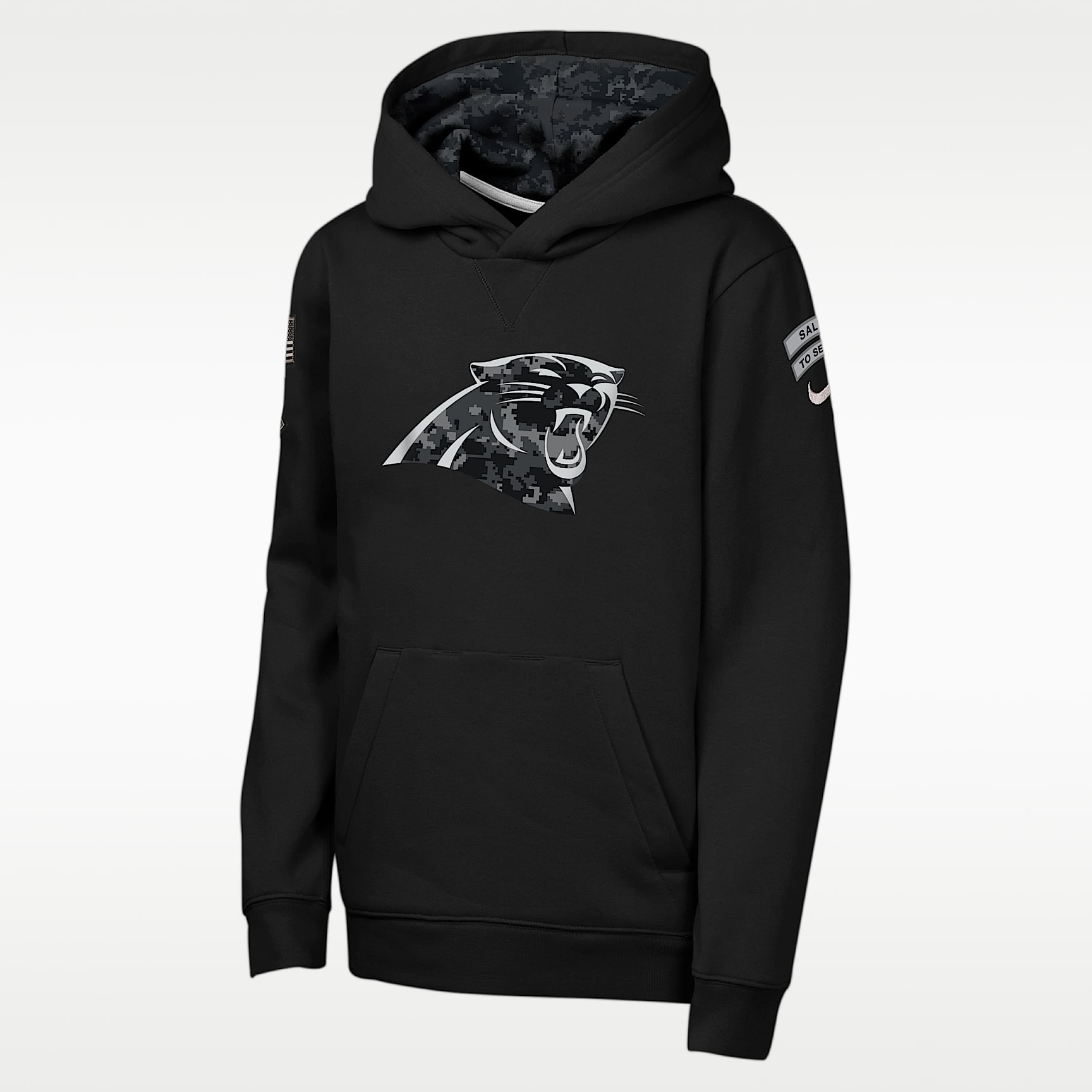 Sudadera con gorro sin cierre Nike de la NFL para niños talla grande Carolina Panthers Salute to Service Sideline Club