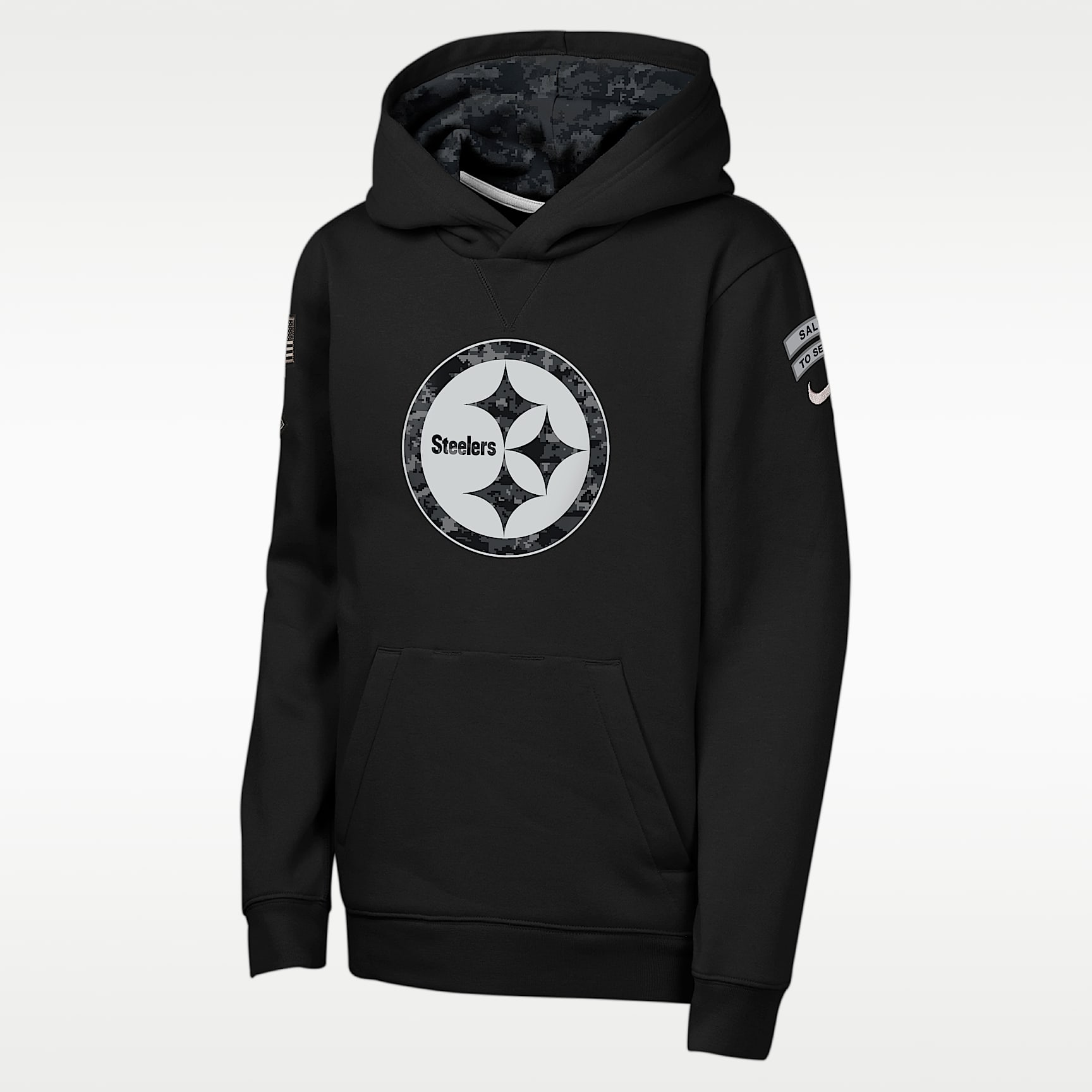 Sudadera con gorro sin cierre Nike de la NFL para niños talla grande Pittsburgh Steelers Salute to Service Sideline Club