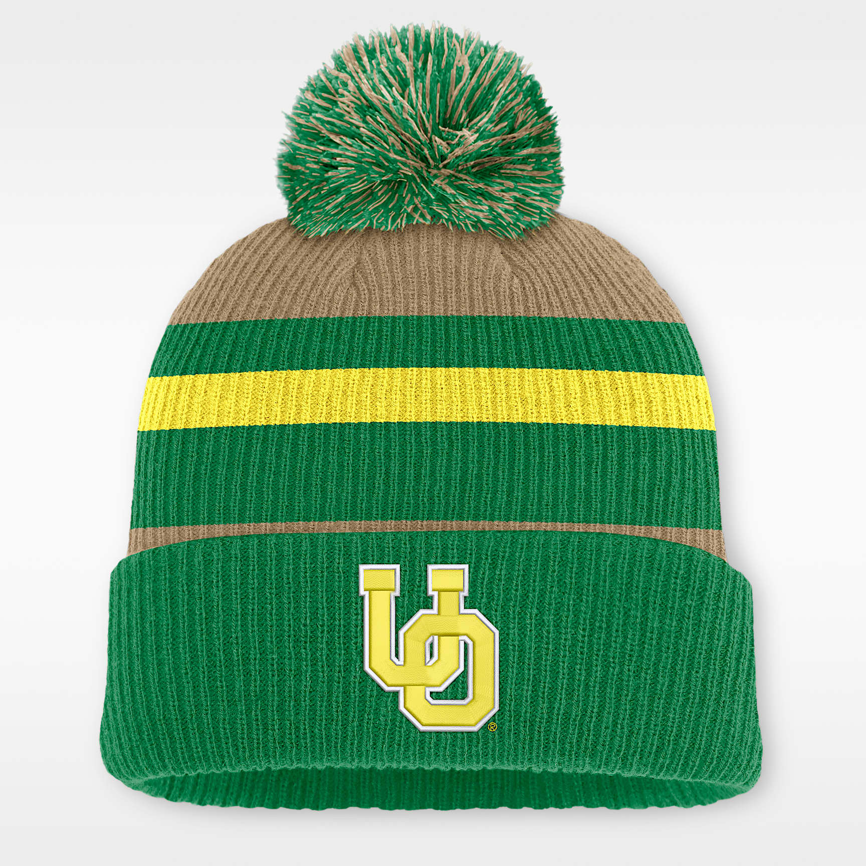Gorro con dobladillo y pompón universitario Nike para hombre Legacy Oregon a raya