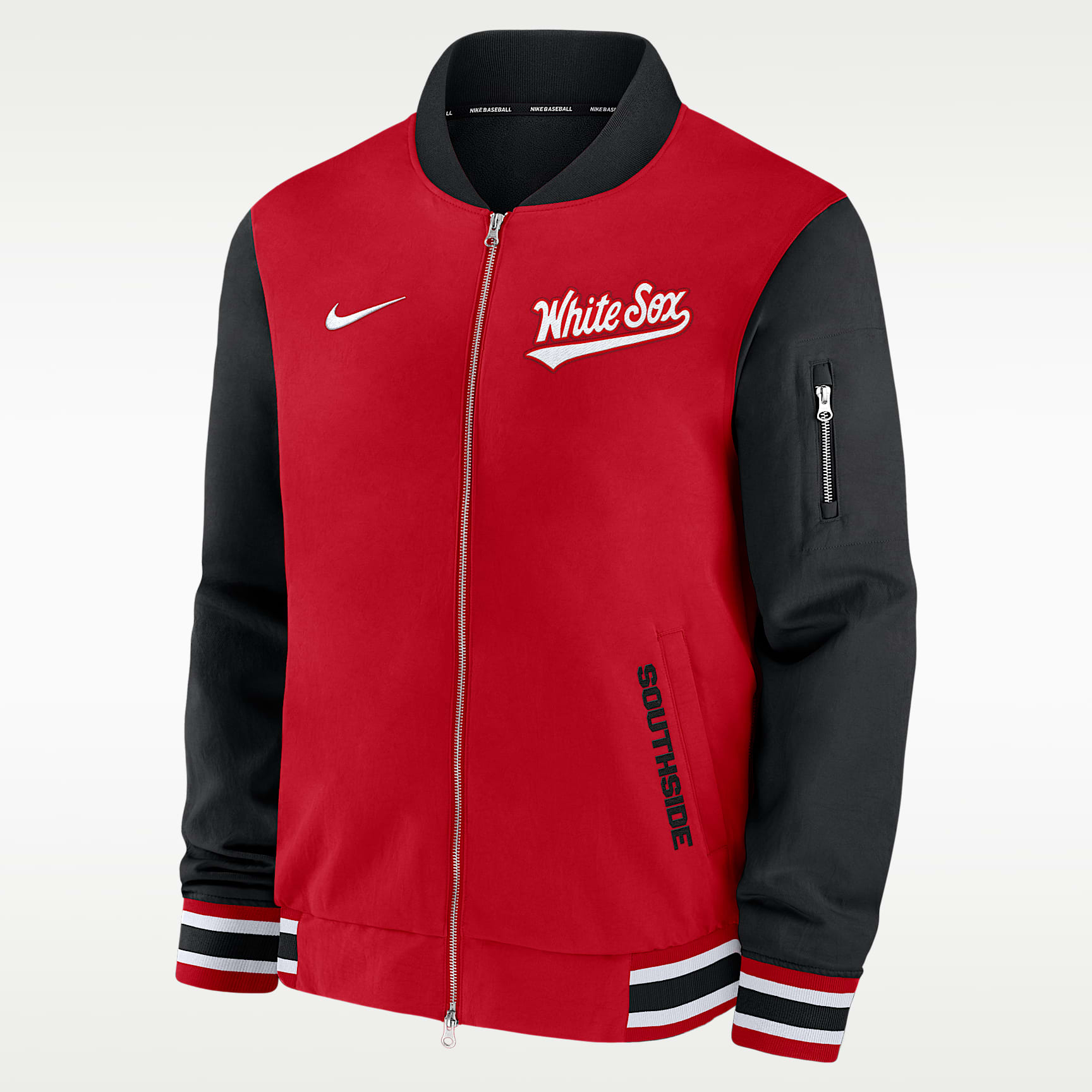 Chamarra bomber Nike de la MLB de cierre completo para hombre Chicago White Sox Authentic Collection City Connect